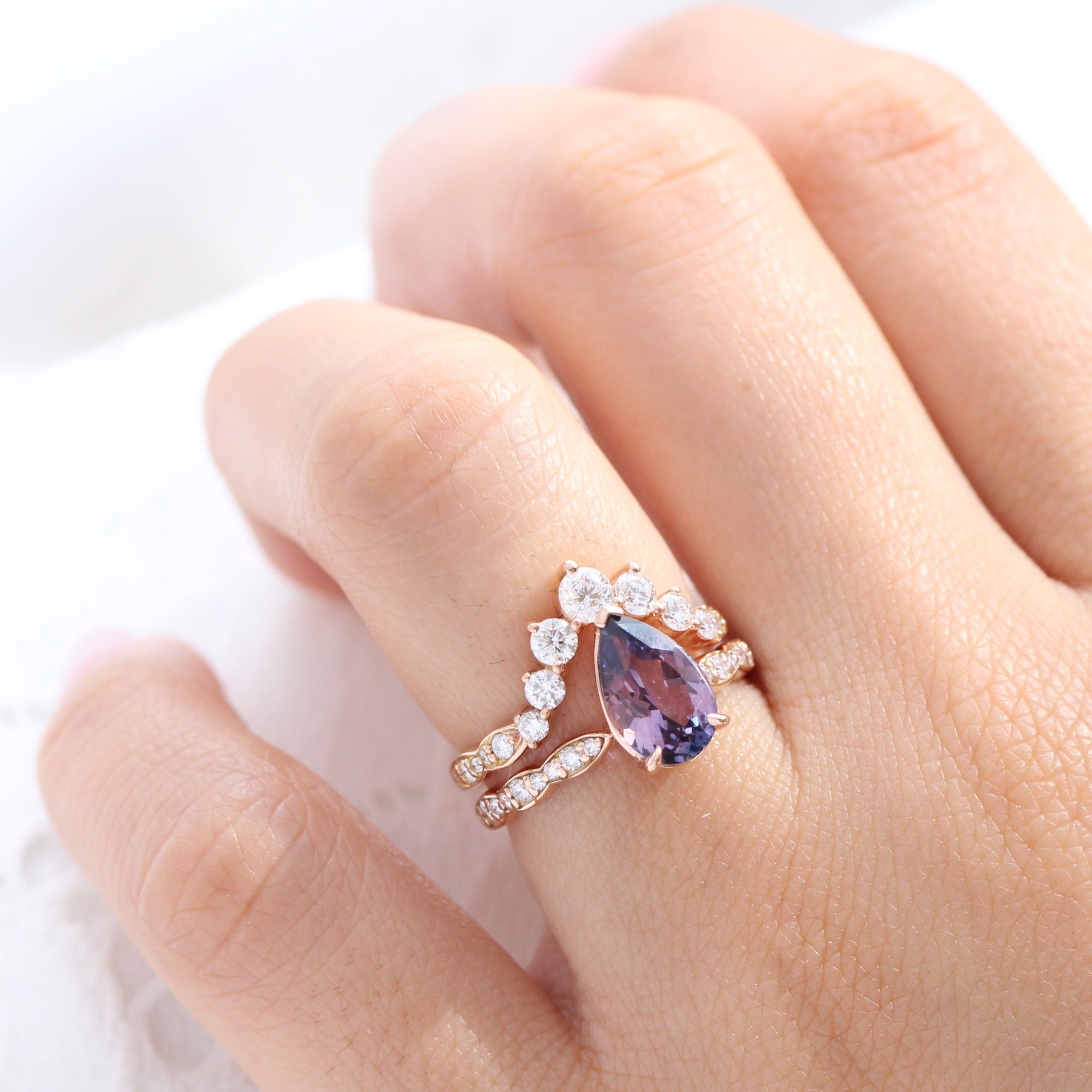 Rare blue and purple parti sapphire ring rose gold low set engagement ring la more design jewelry