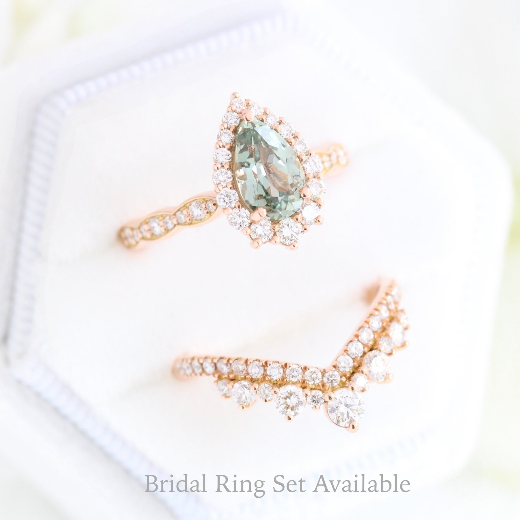 Sea Foam Green Sapphire Ring Rose Gold Halo Diamond Engagement Ring La More Design Jewelry