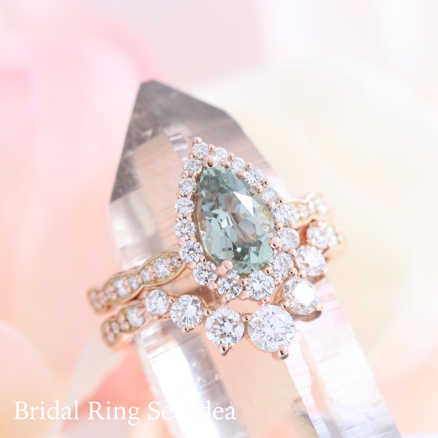 Sea Foam Green Sapphire Ring Rose Gold Halo Diamond Engagement Ring La More Design Jewelry