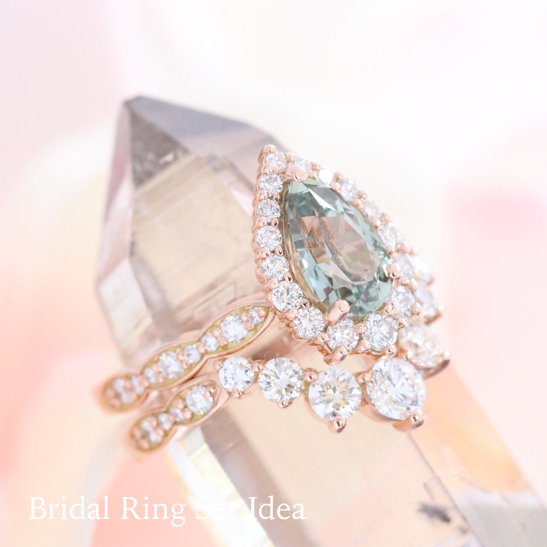 Sea Foam Green Sapphire Ring Rose Gold Halo Diamond Engagement Ring La More Design Jewelry