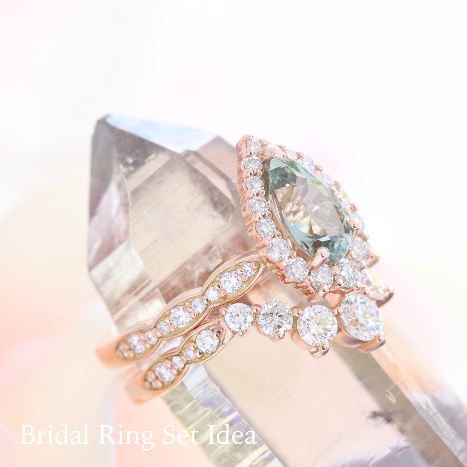 Sea Foam Green Sapphire Ring Rose Gold Halo Diamond Engagement Ring La More Design Jewelry