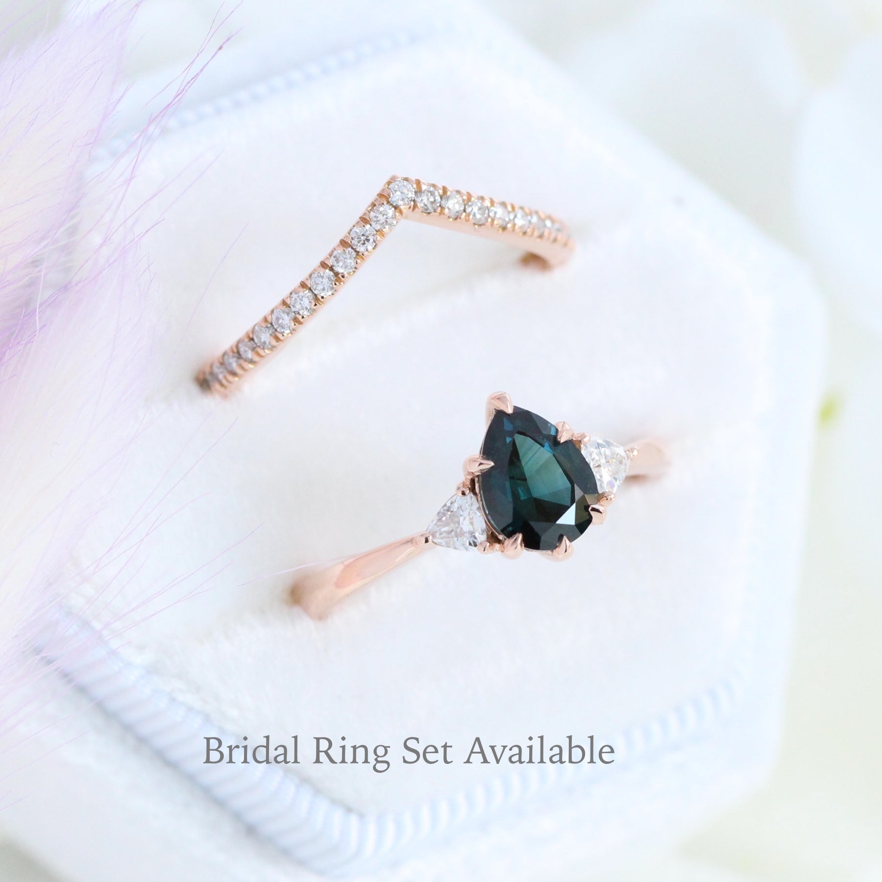 Teal green sapphire engagement ring rose gold per cut 3 stone ring la more design jewelry