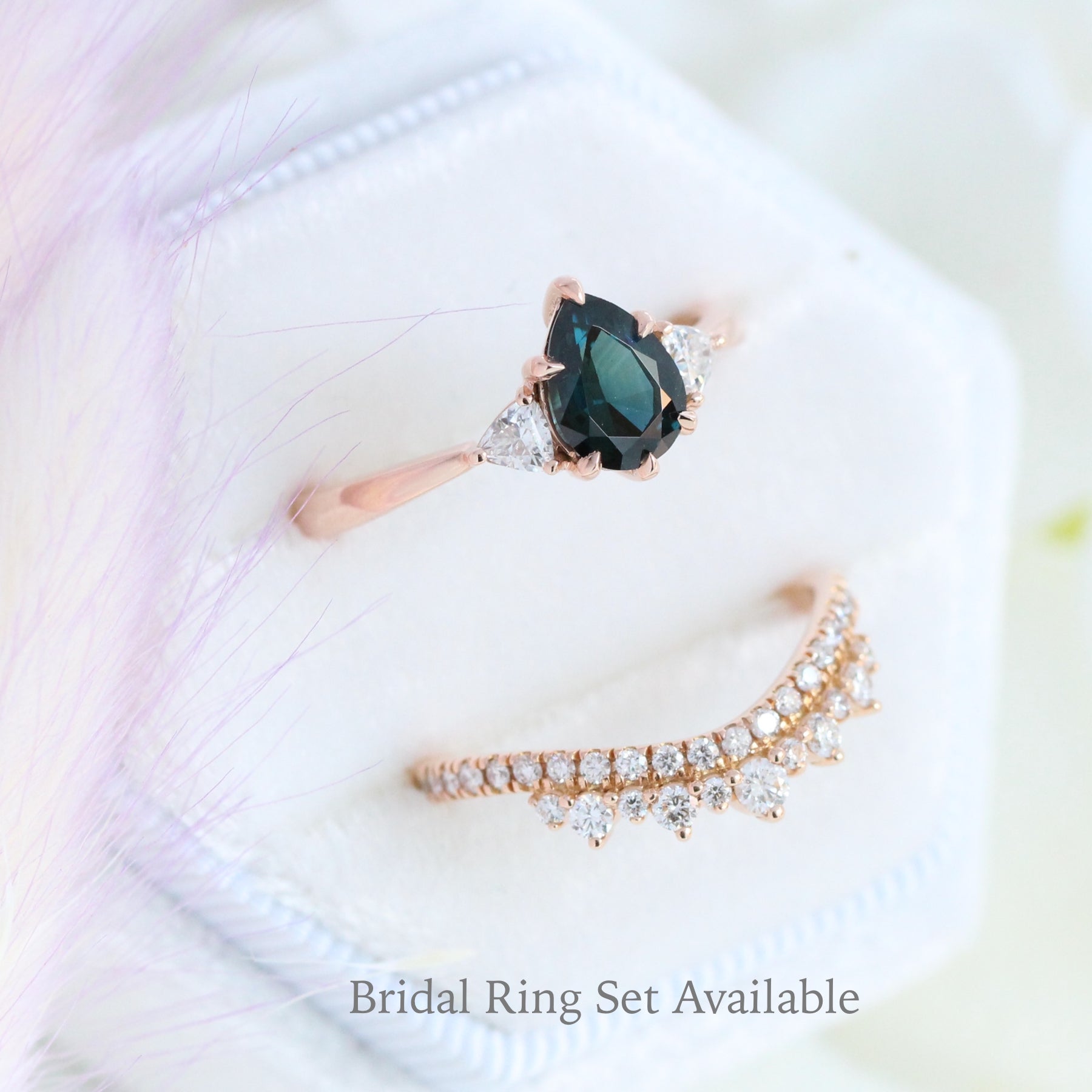 Teal green sapphire engagement ring rose gold per cut 3 stone ring la more design jewelry