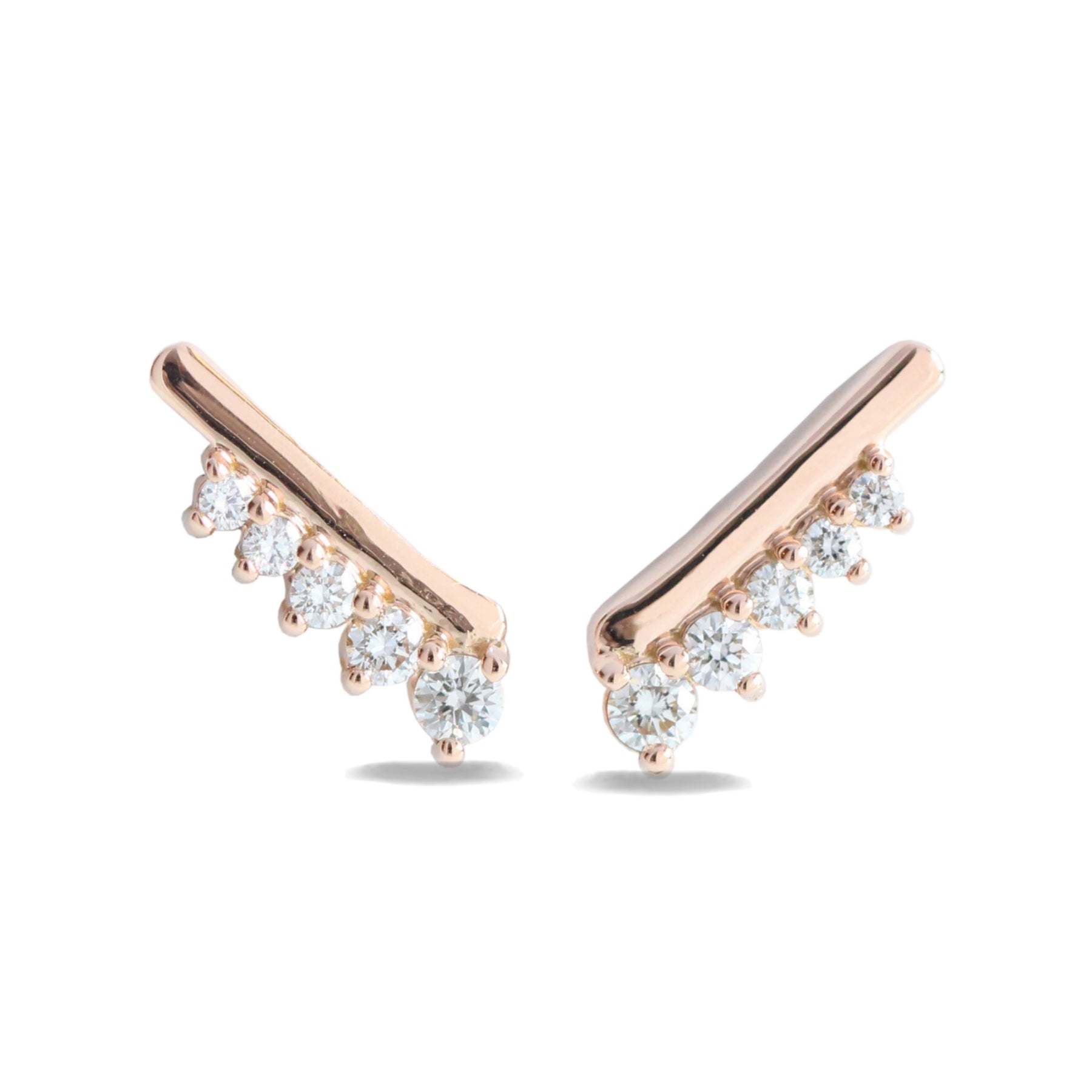 Tiara Diamond Earrings Rose Gold Stud Earrings Curved Cluster