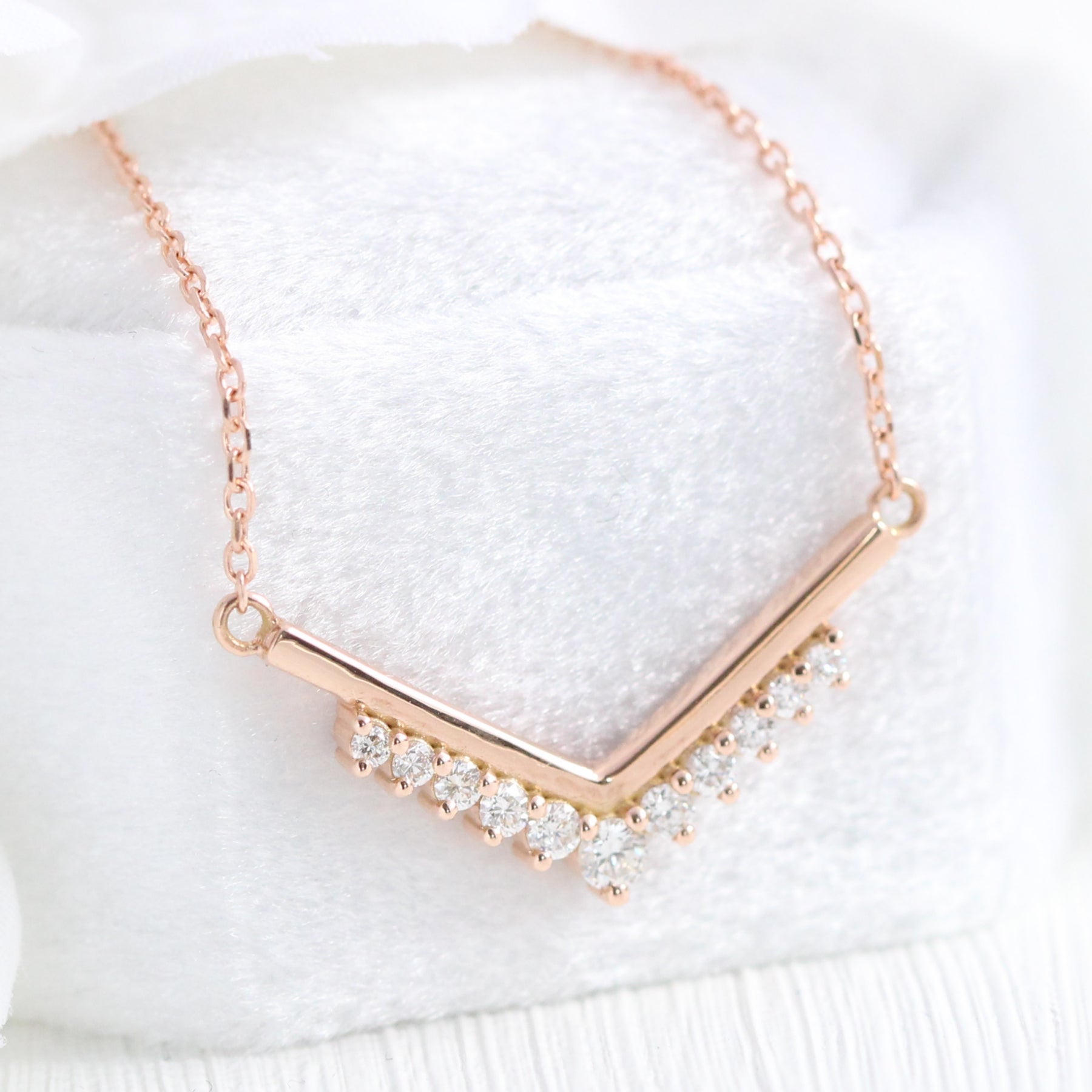 Tiara diamond necklace rose gold V shaped pendant la more design jewelry