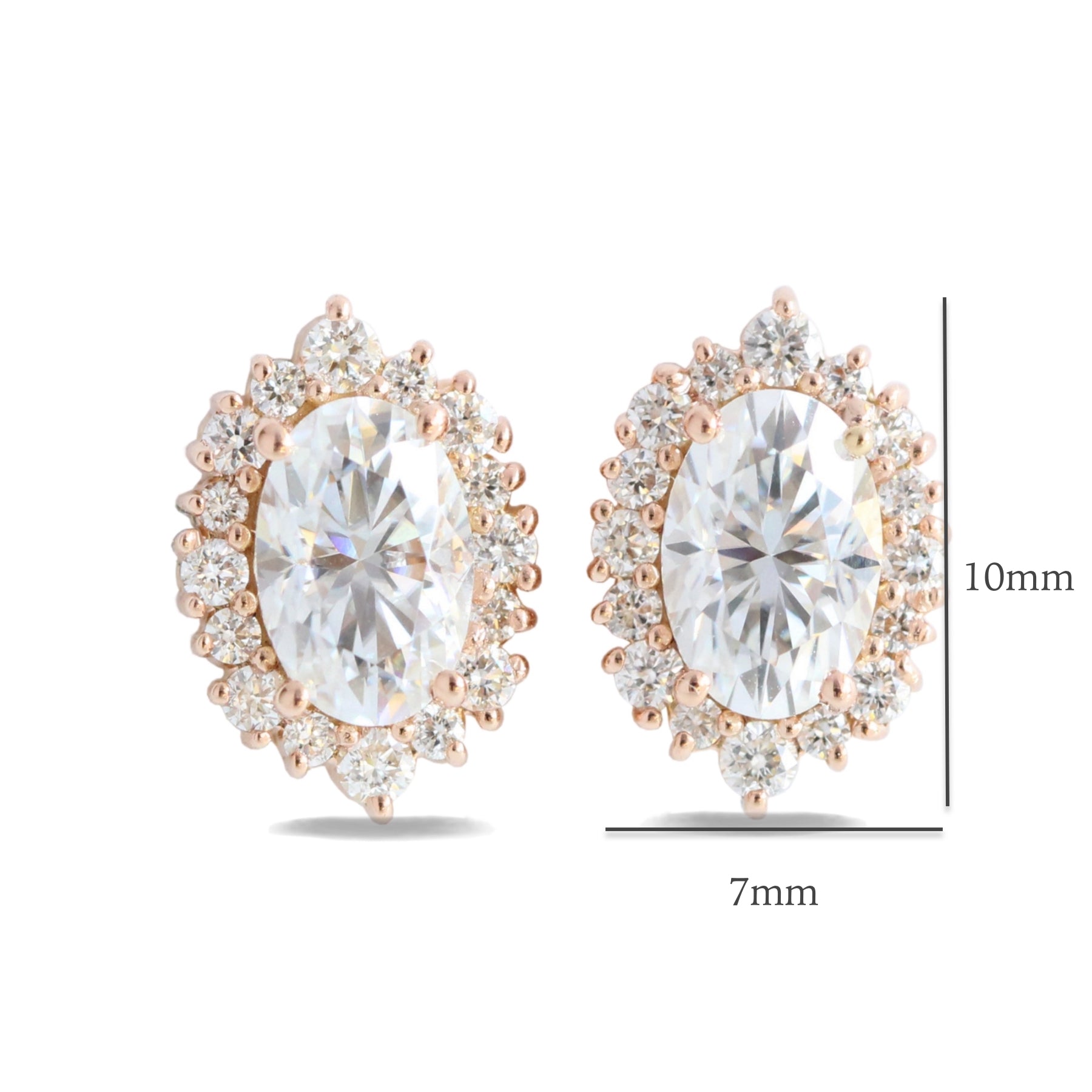 Tiara halo diamond oval moissanite earrings rose gold diamond studs la more design jewelry