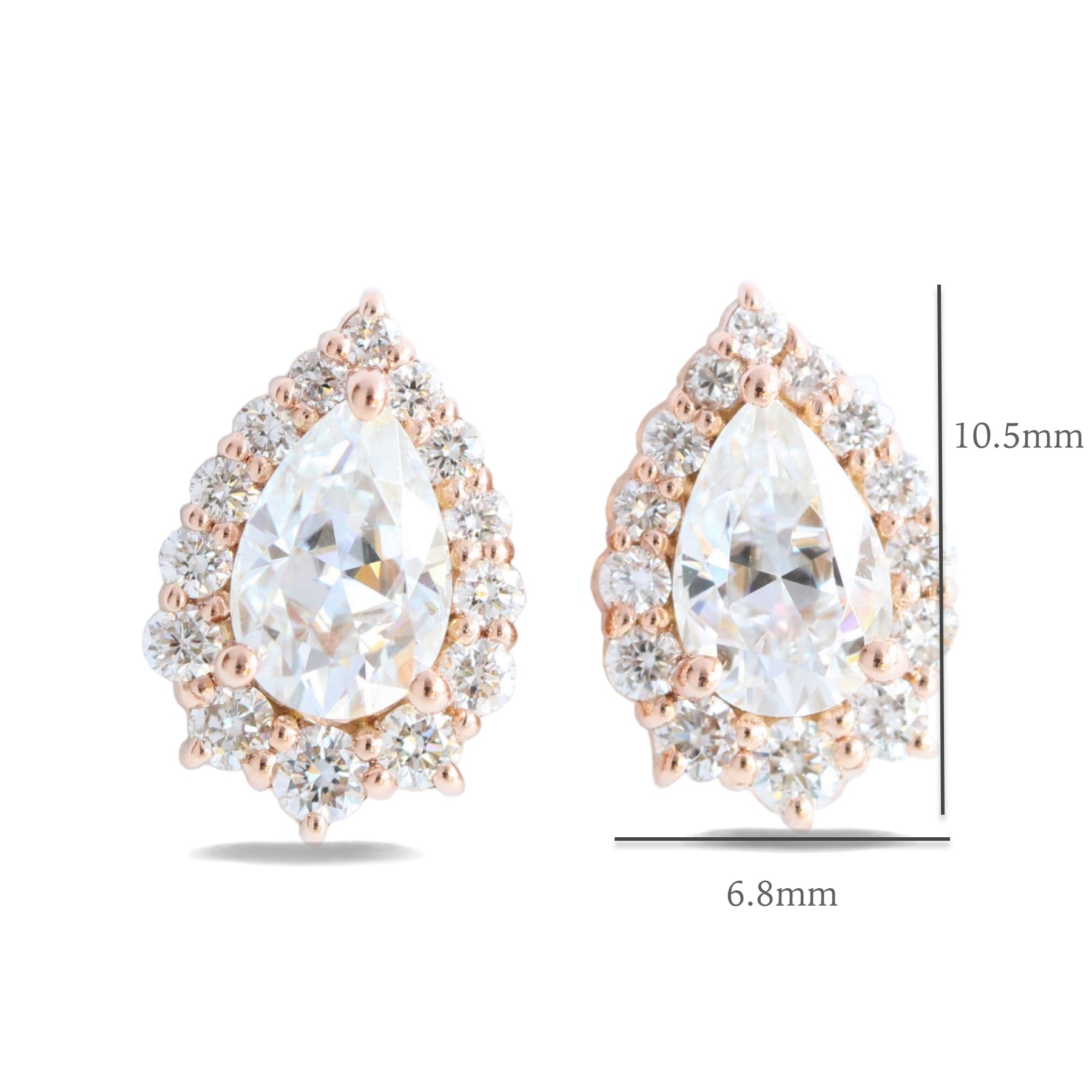 Tiara halo diamond pear moissanite earrings rose gold diamond studs la more design jewelry