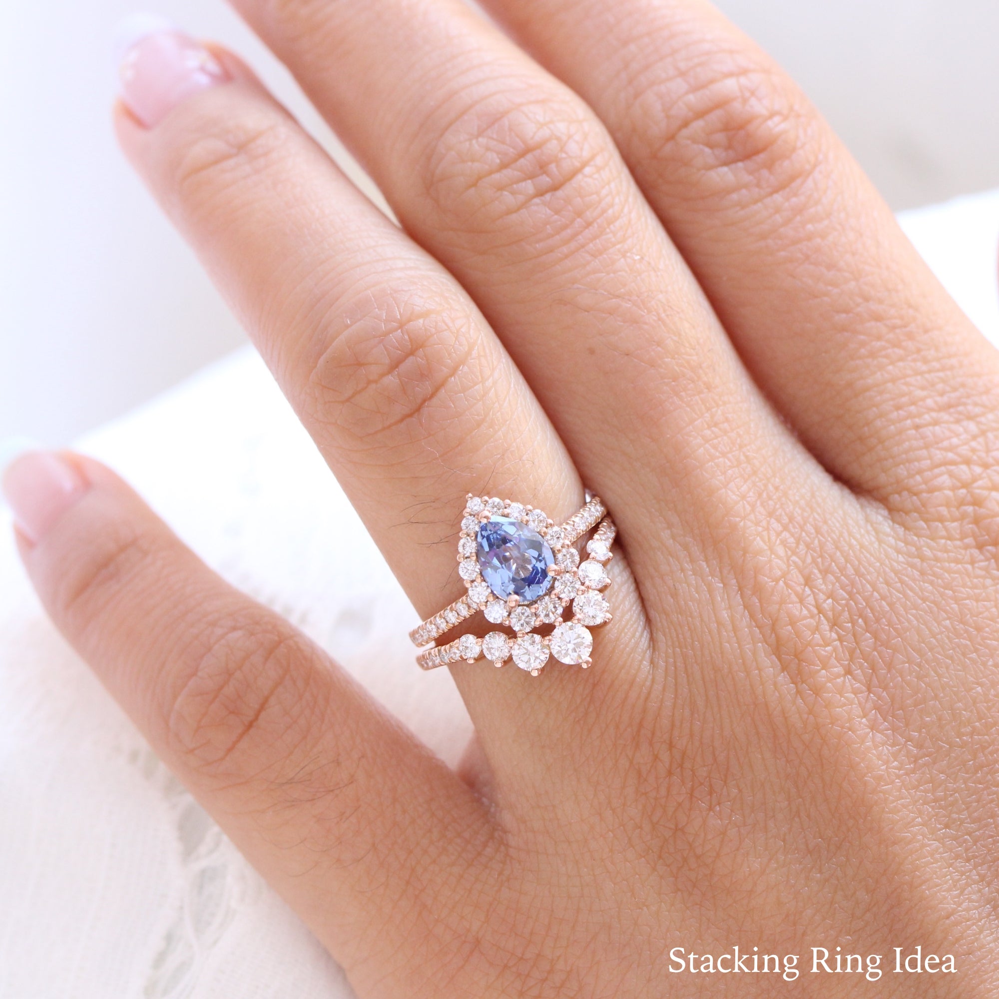 aqua blue sapphire ring rose gold halo diamond pear engagement ring la more design jewelry