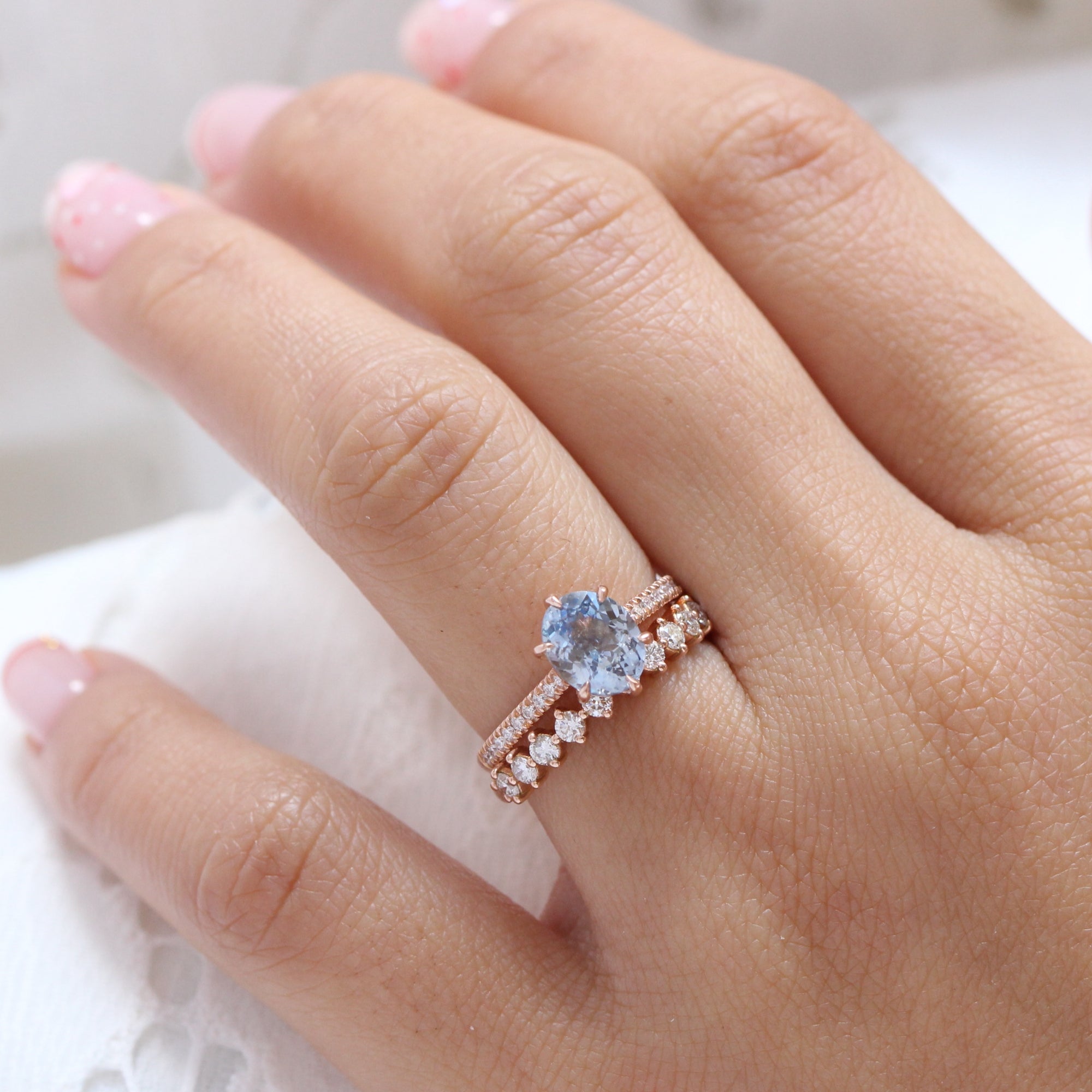 Rose gold ring hot sale with blue sapphire