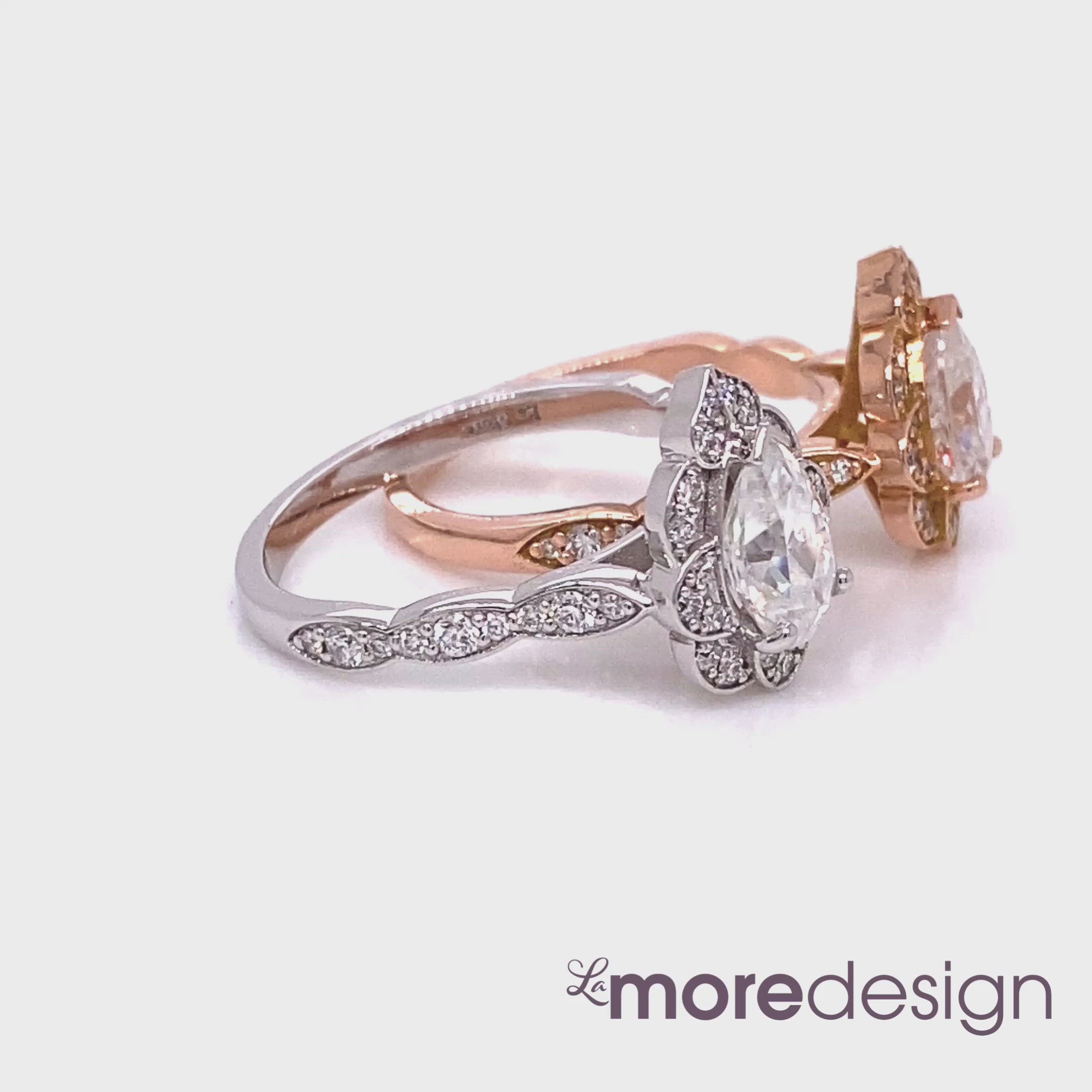 pear moissanite engagement ring rose gold vintage halo diamond ring la more design jewelry