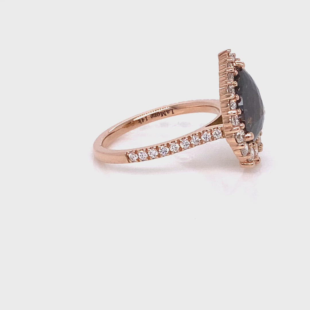 large champagne diamond ring rose gold halo pear ring la more design jewelry