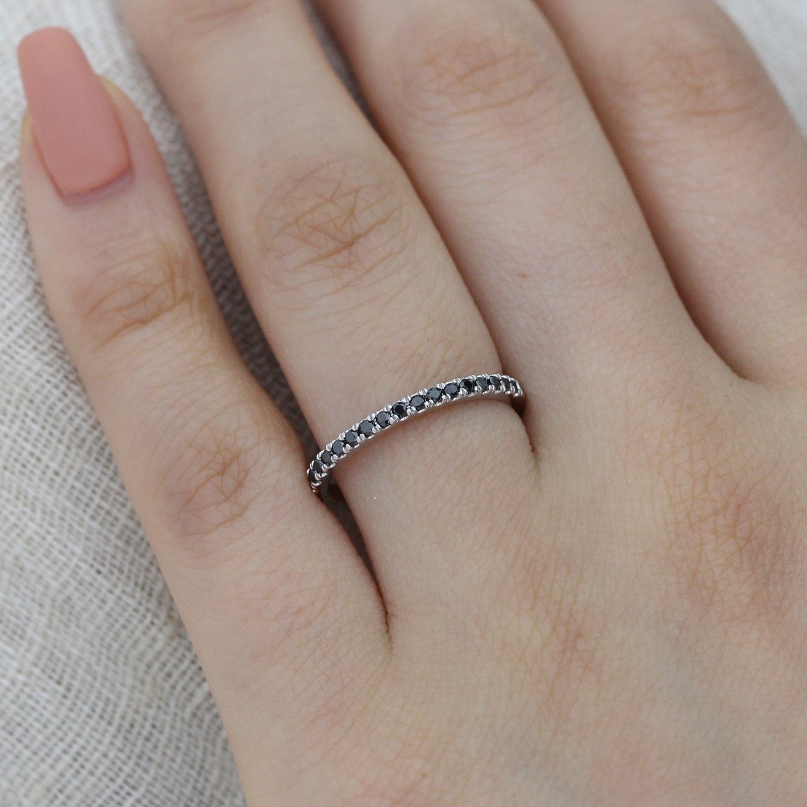 Pave black diamond ring white gold half eternity diamond wedding band la more design jewelry