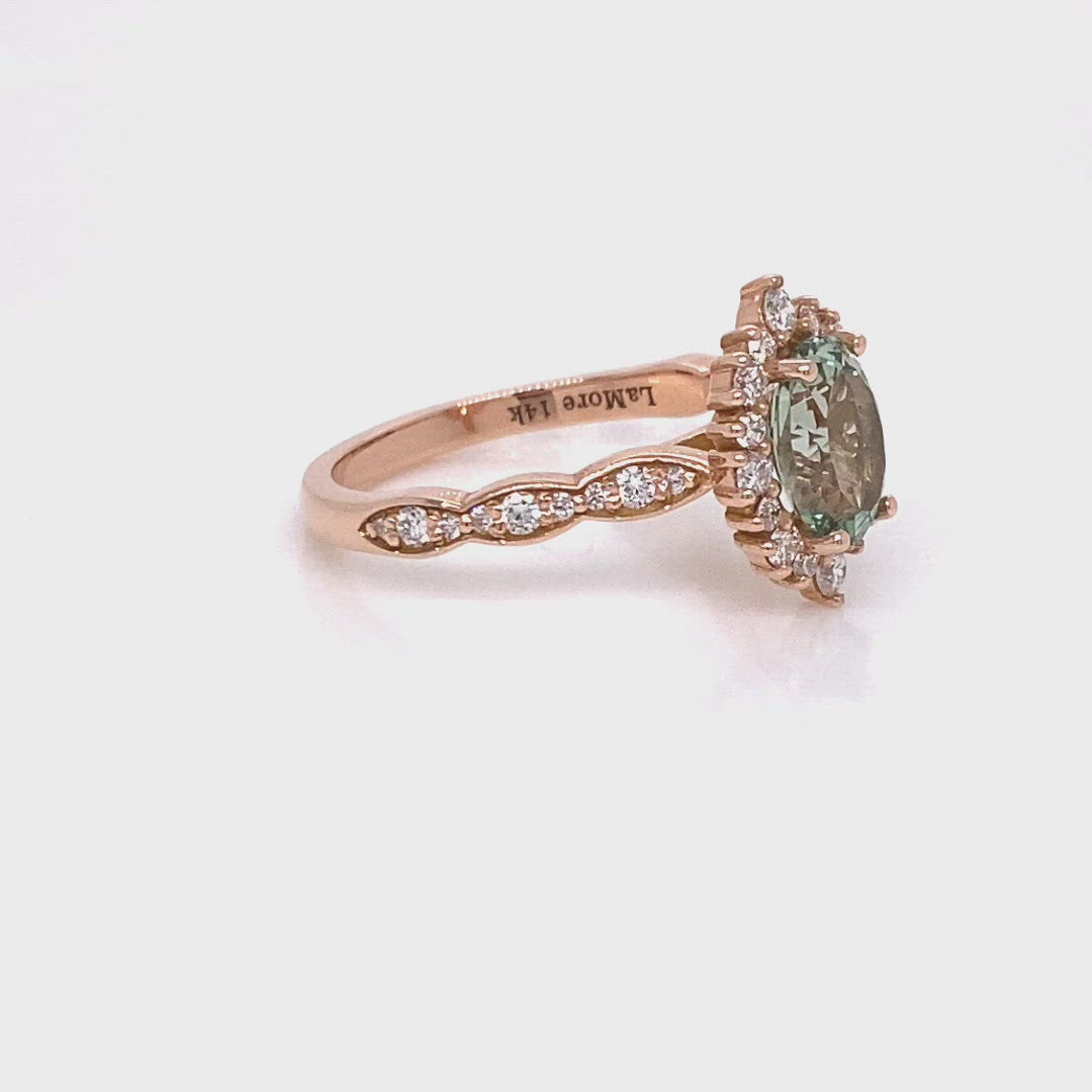 Oval green sapphire engagement ring rose gold halo diamond ring la more design jewelry