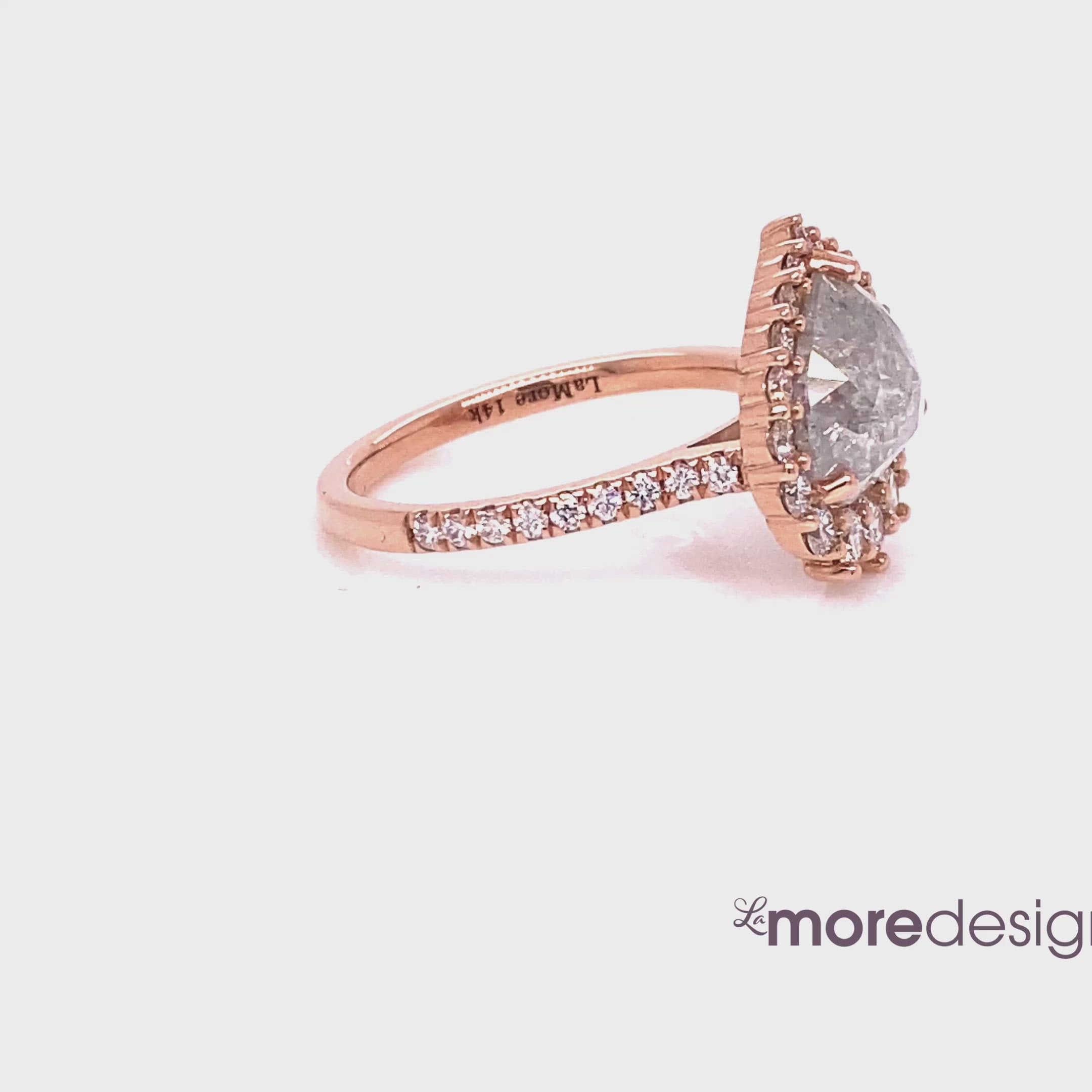 Large icy salt and pepper diamond ring rose gold halo diamond ring la more design jewelry