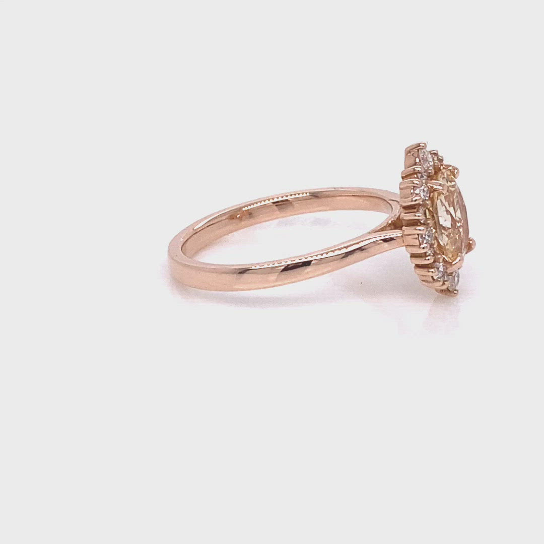 light champagne sapphire ring rose gold halo diamond ring la more design jewelry