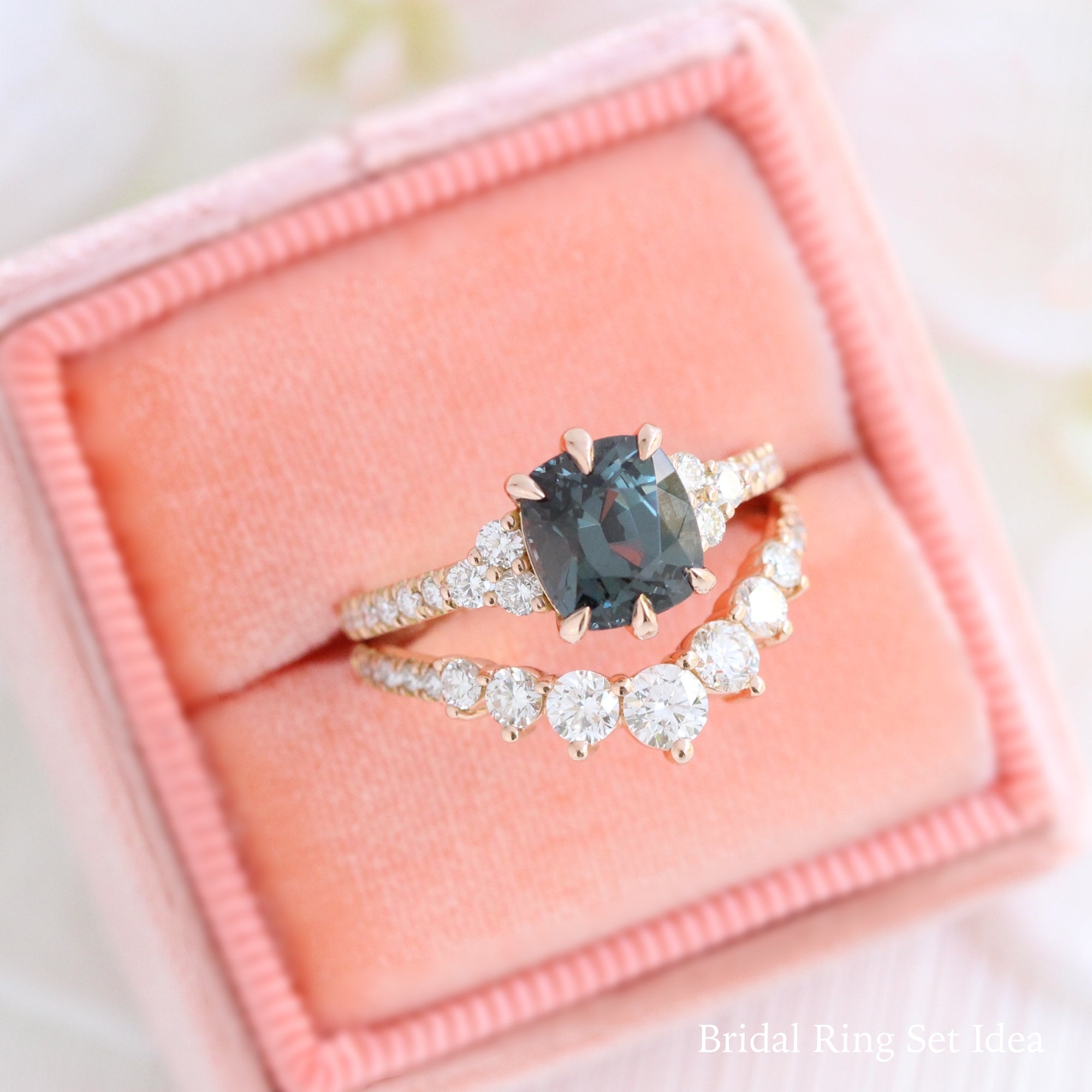 grey spinel ring rose gold cushion cut engagement ring 3 stone grey diamond ring bridal set la more design jewelry