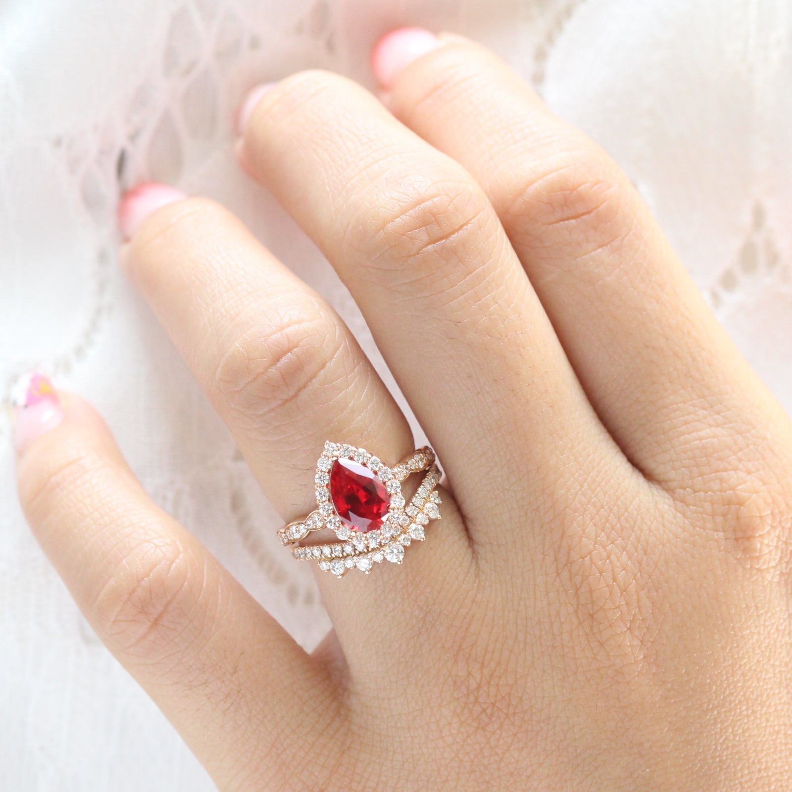 Ruby and pearl hot sale engagement ring