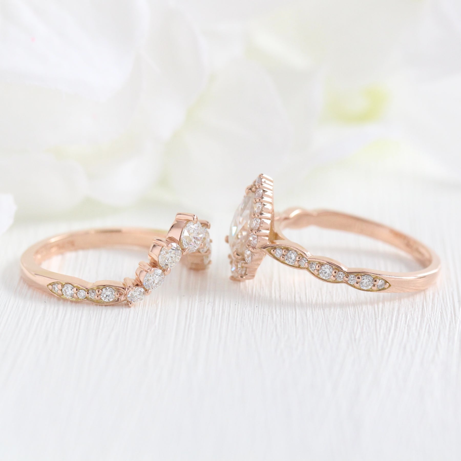 Pear Moissanite Engagement Ring Rose Gold Large Diamond Wedding Band ...