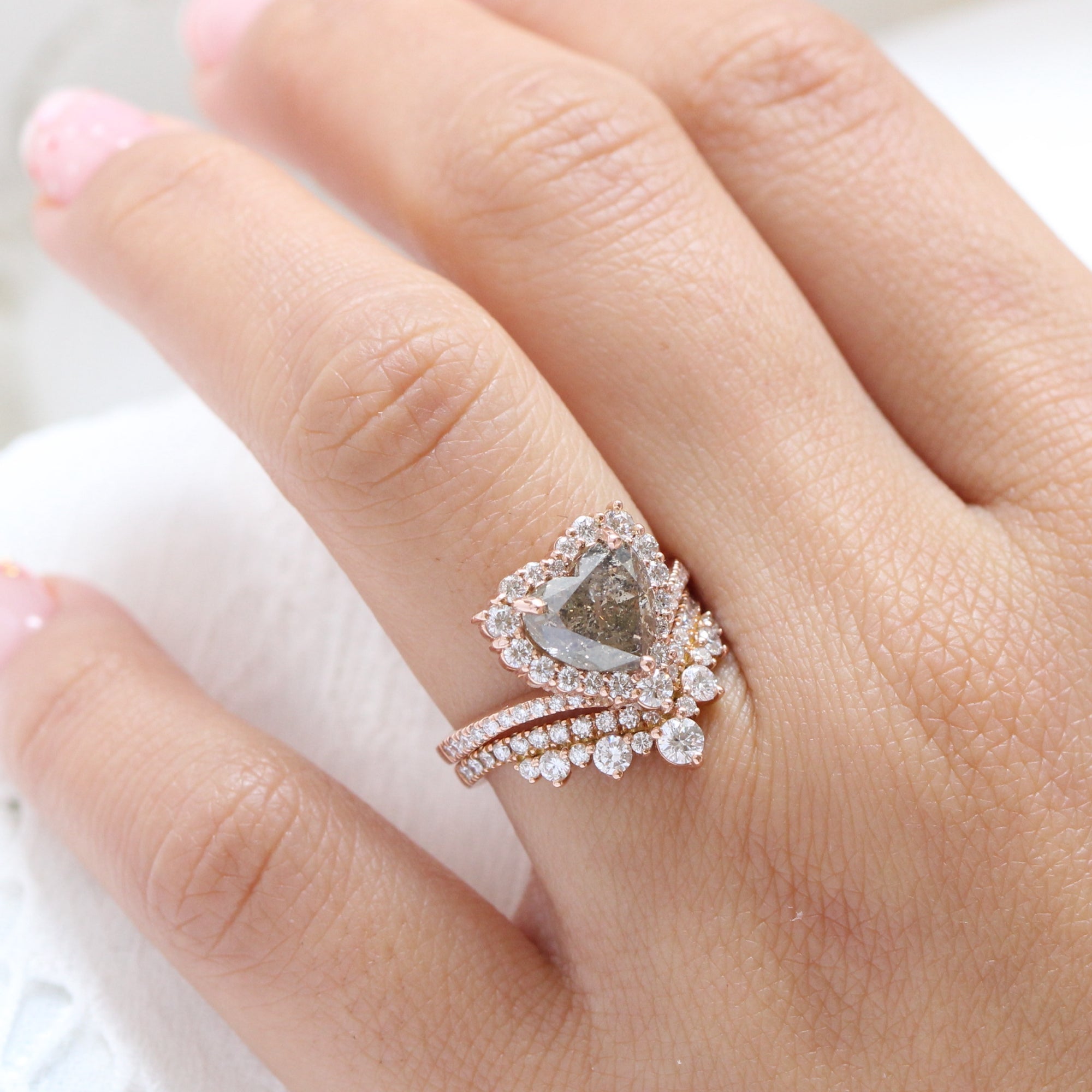 Heart engagement ring online with wedding band