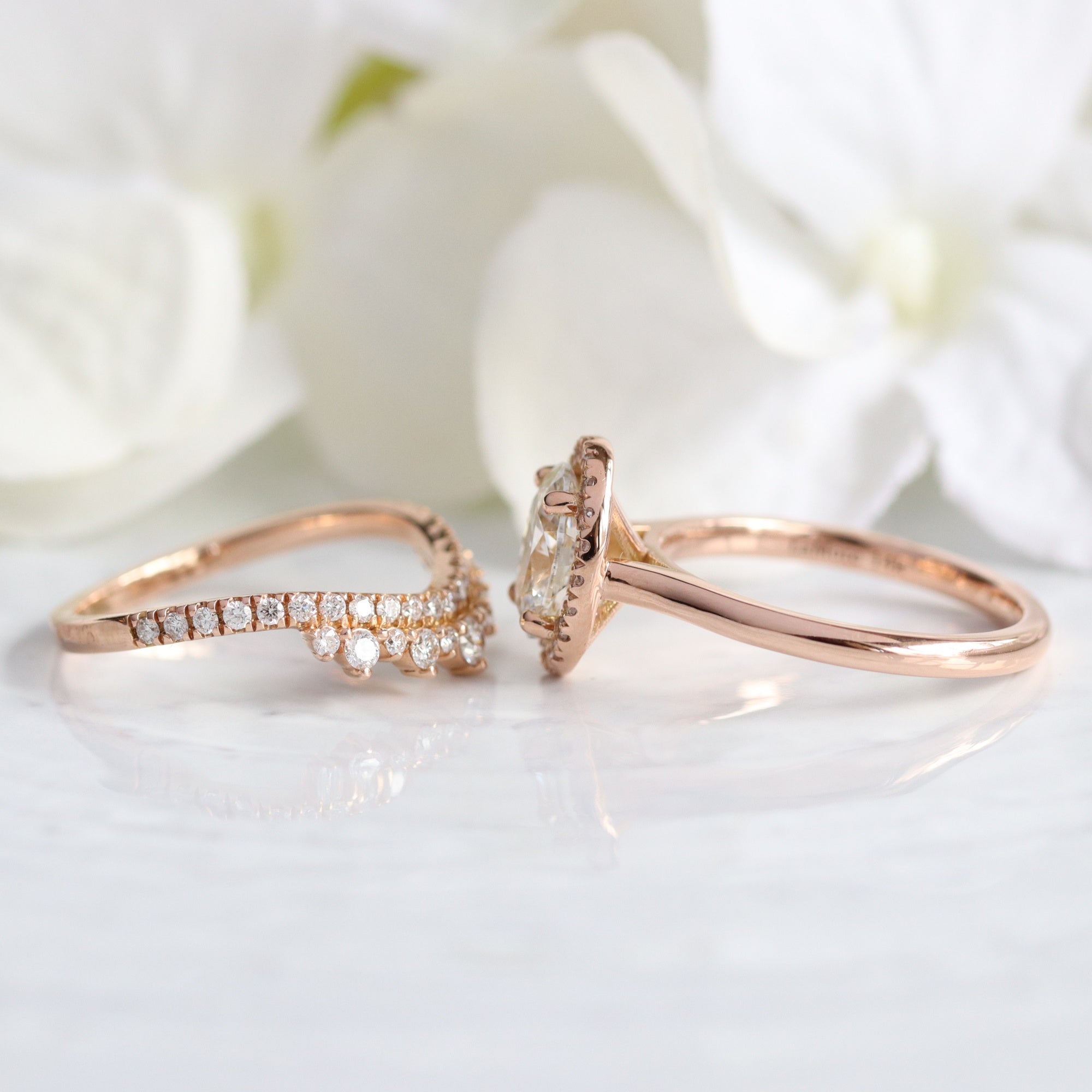 lab diamond ring bridal set rose gold halo oval diamond engagement ring La More Design Jewelry