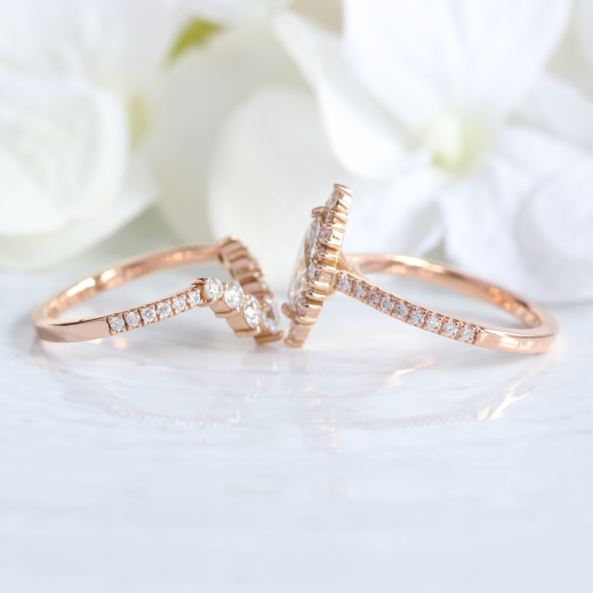 lab diamond ring bridal set rose gold marquise diamond halo engagement ring La More Design Jewelry