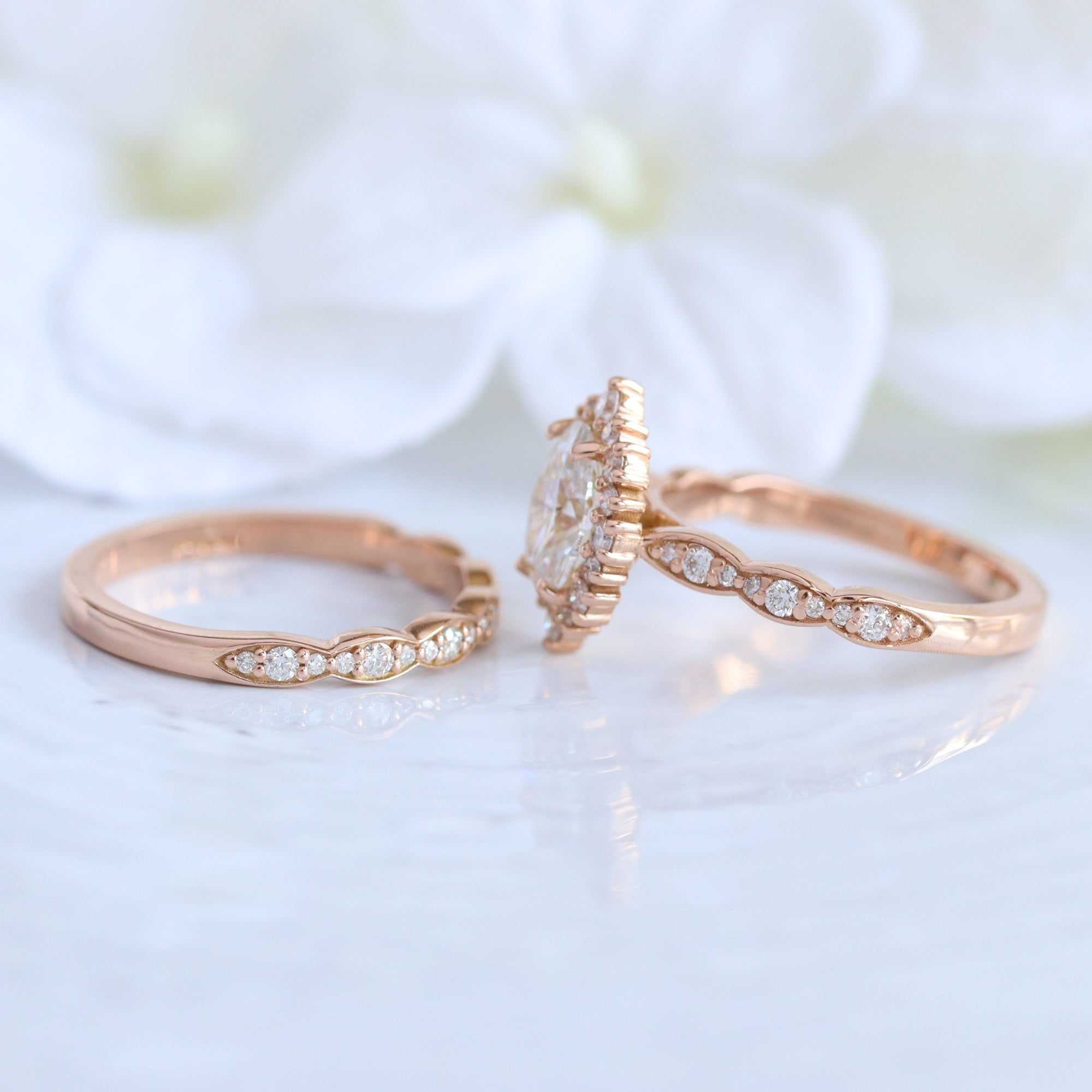 lab diamond ring bridal set rose gold oval diamond halo engagement ring La More Design Jewelry