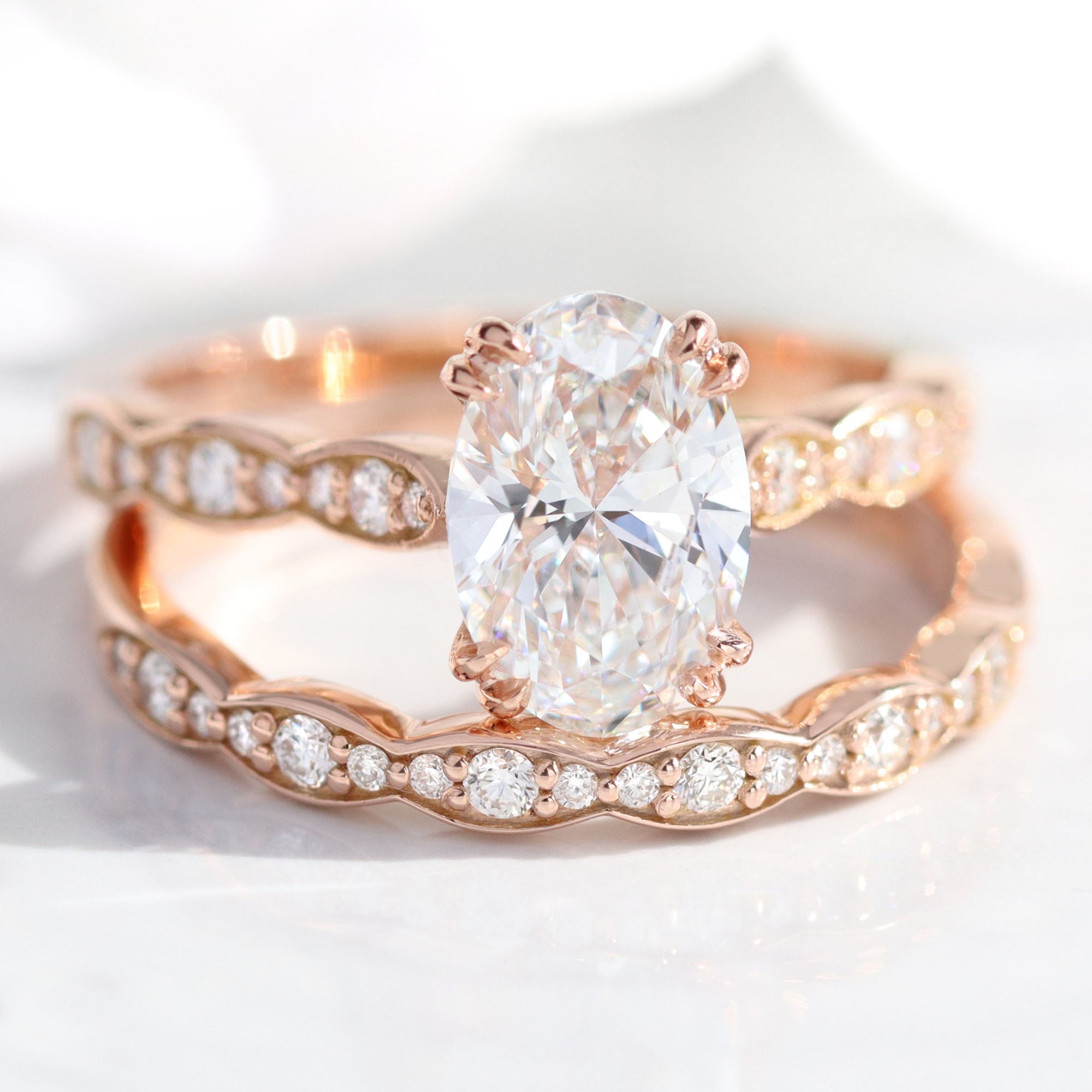 lab diamond ring bridal set rose gold oval diamond solitaire engagement ring La More Design Jewelry