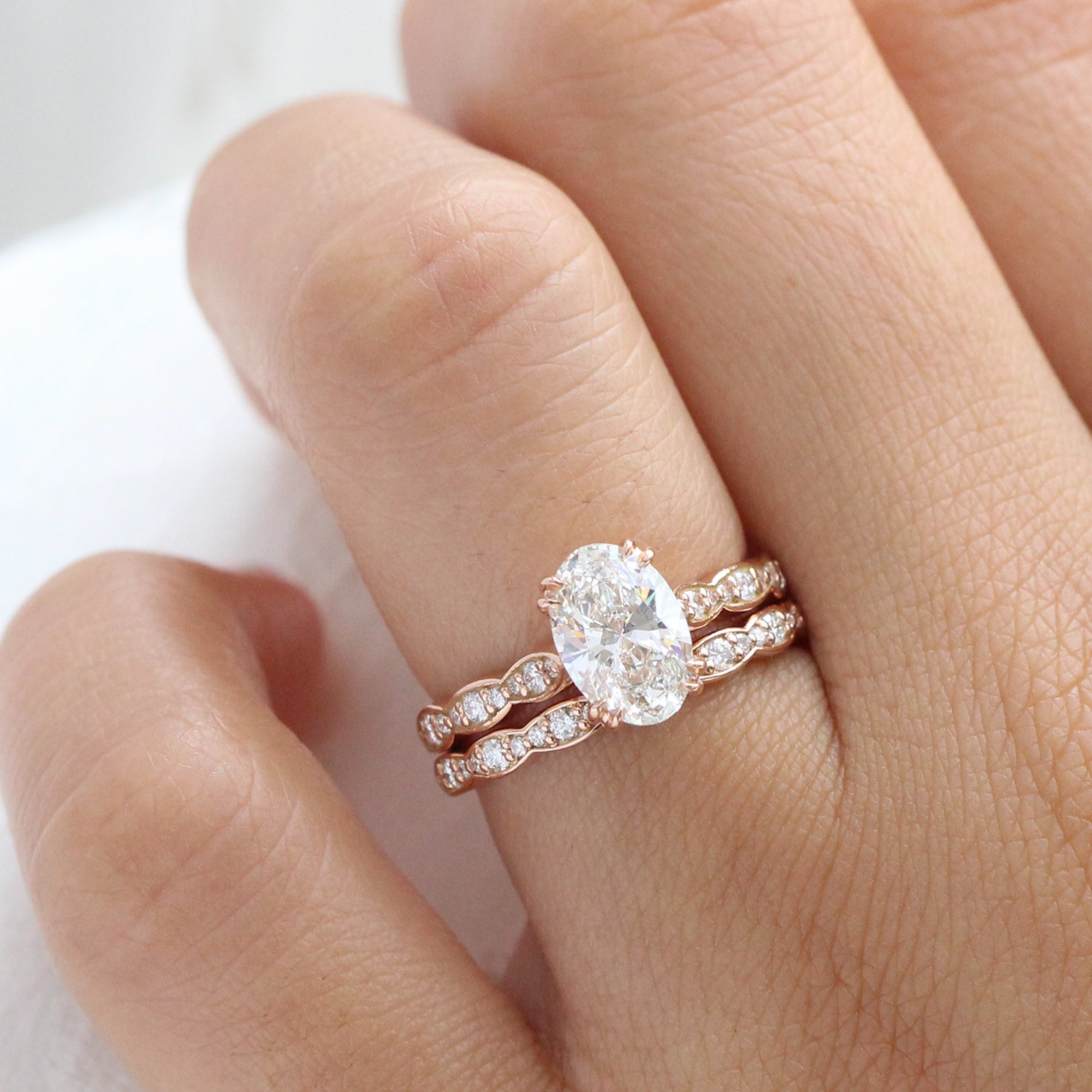 lab diamond ring bridal set rose gold oval diamond solitaire engagement ring La More Design Jewelry