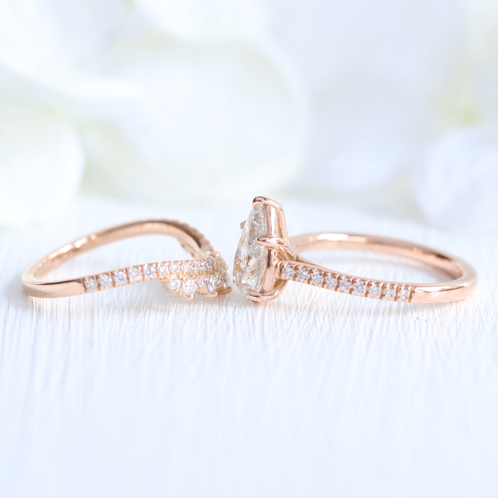 lab diamond ring bridal set rose gold pear diamond solitaire engagement ring La More Design Jewelry