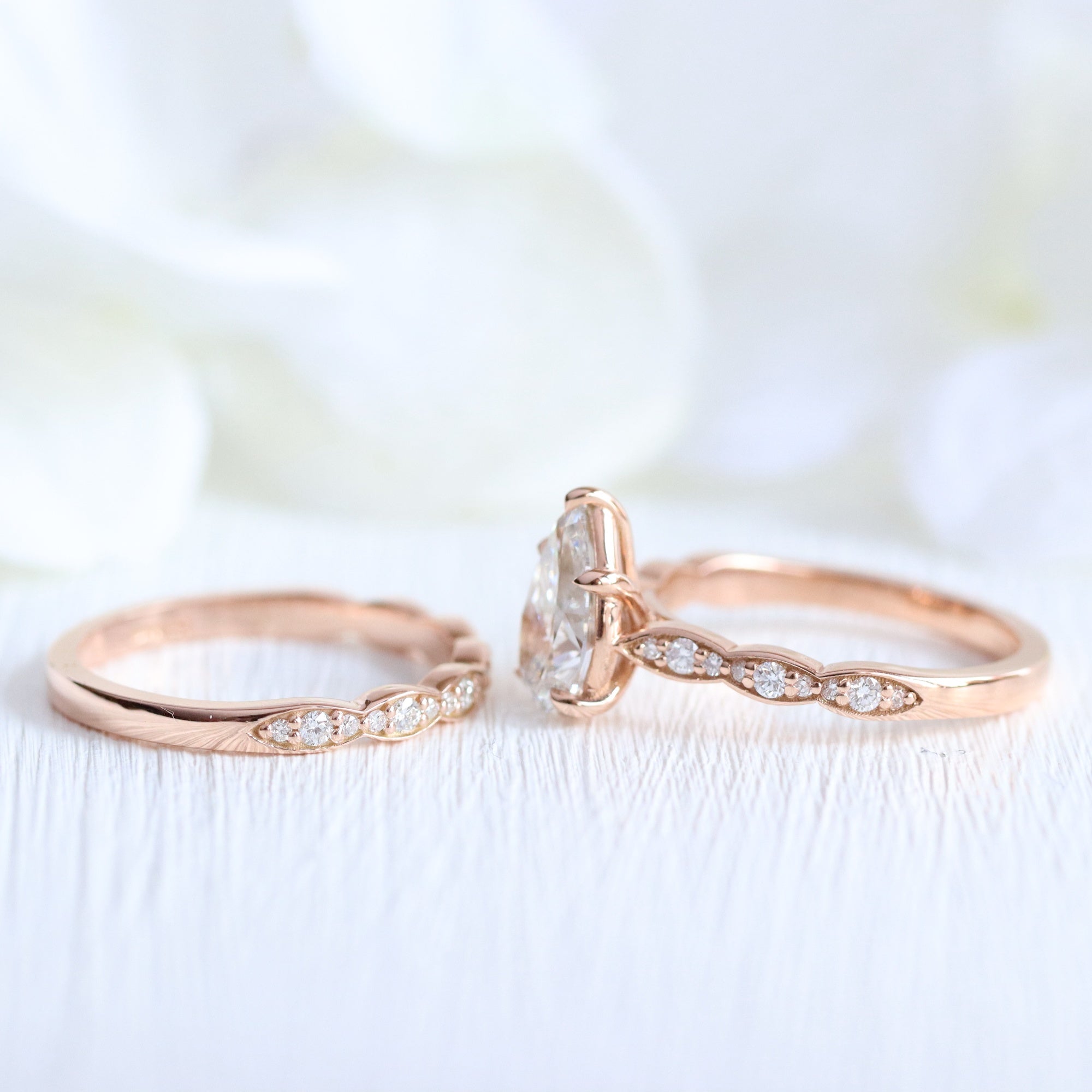 Large Pear Lab Diamond Ring Stack Rose Gold Solitaire Ring Bridal
