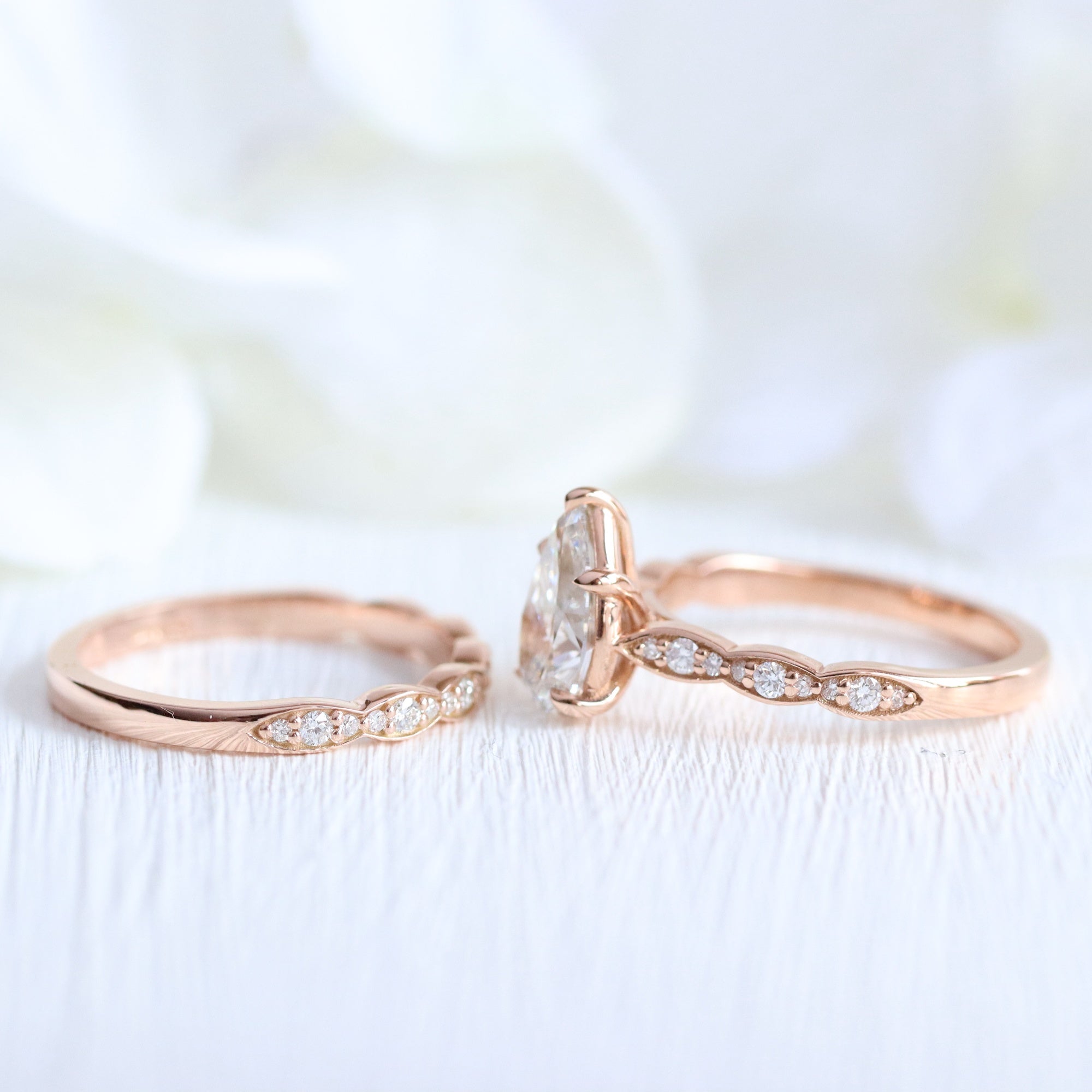 lab diamond ring bridal set rose gold pear diamond solitaire engagement ring La More Design Jewelry