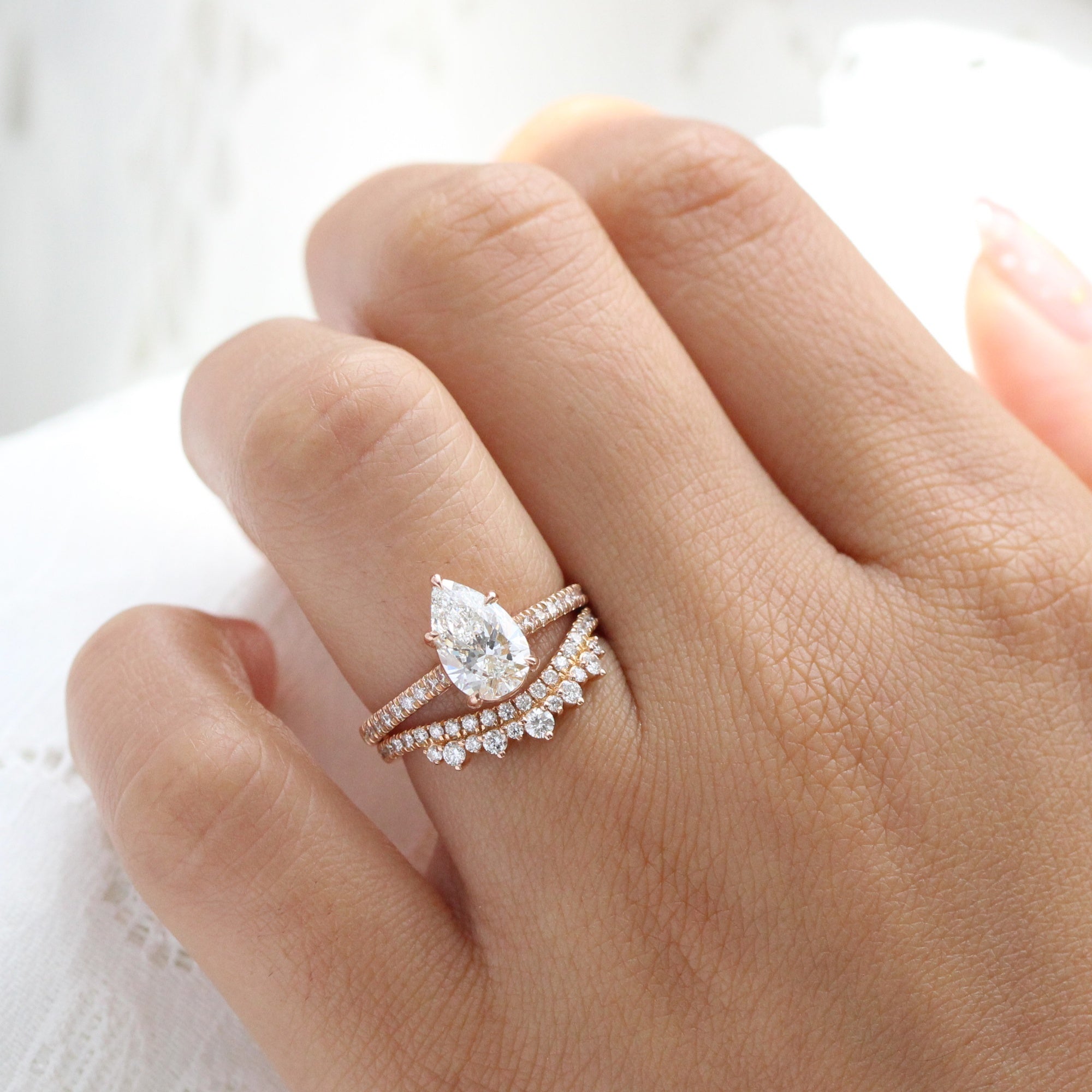 lab diamond ring bridal set rose gold pear diamond solitaire engagement ring La More Design Jewelry