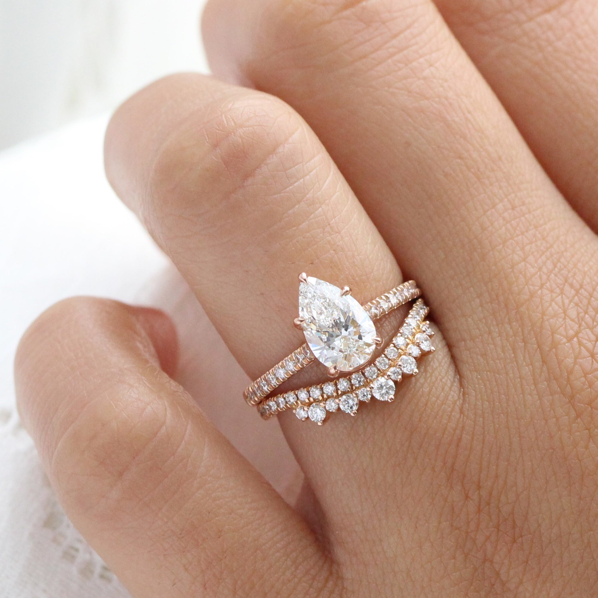 lab diamond ring bridal set rose gold pear diamond solitaire engagement ring La More Design Jewelry