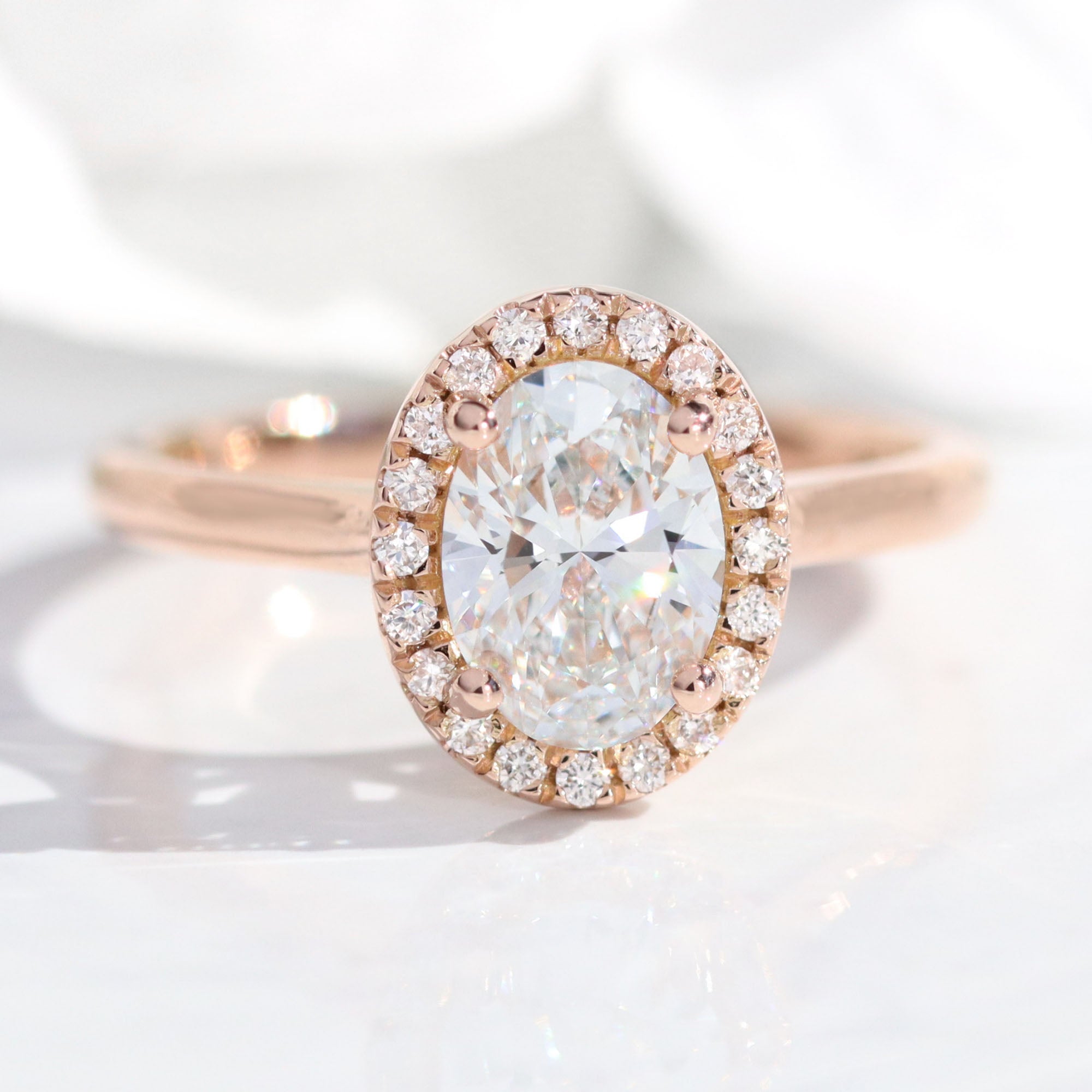 lab diamond ring bridal set rose gold halo oval diamond engagement ring La More Design Jewelry