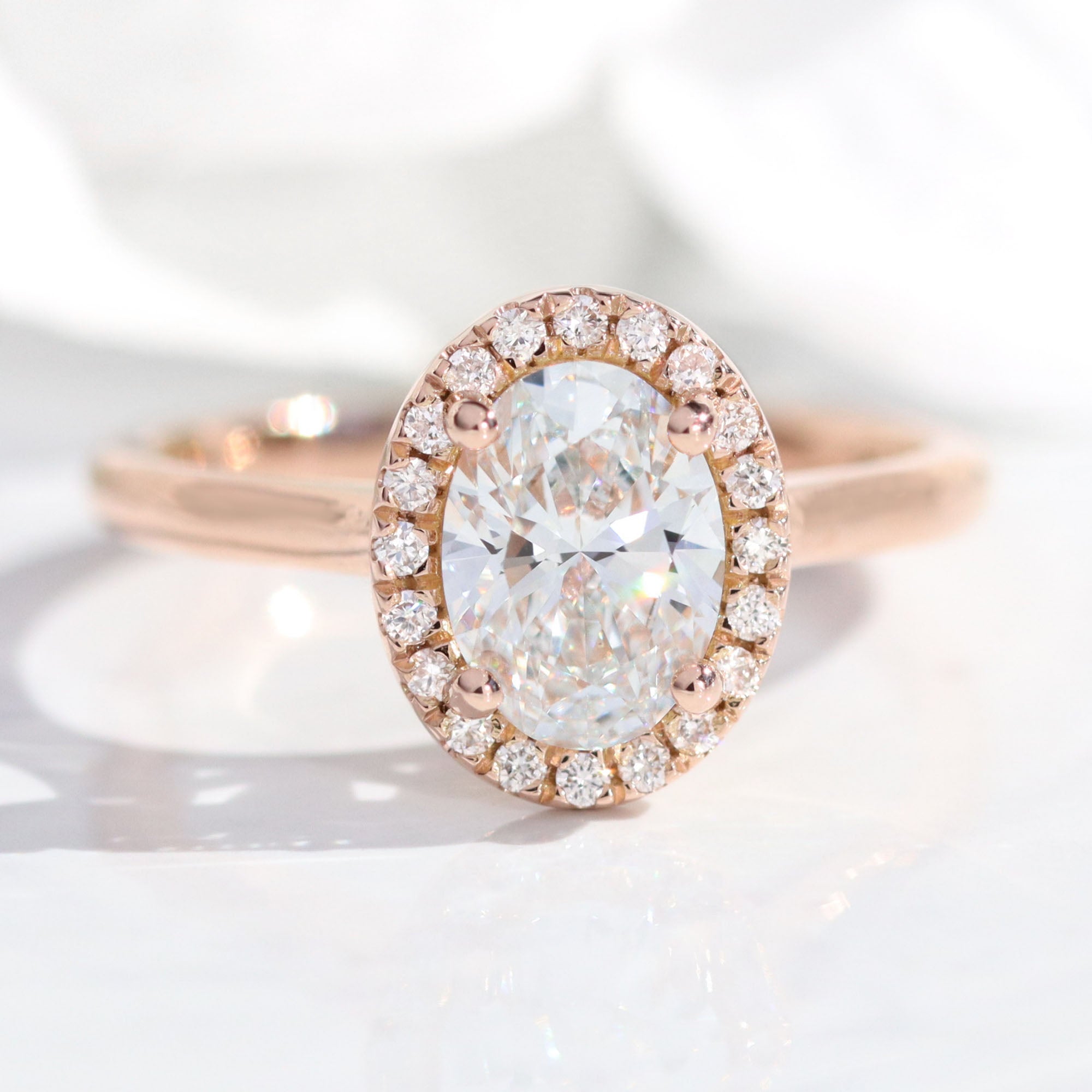 Classic 9 ct Oval Lab Diamond Fine Jewelry Ring 8 / Rose Gold