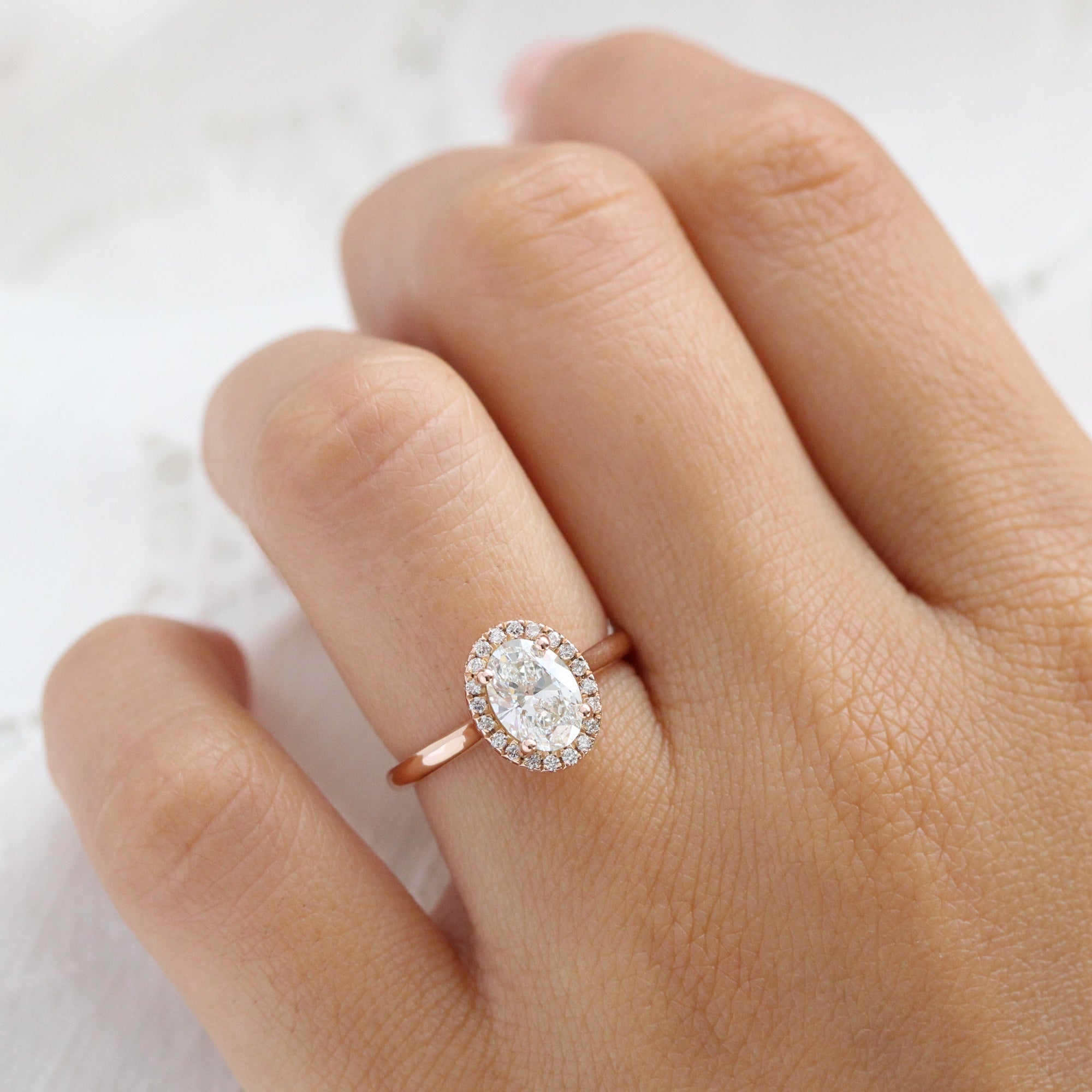 lab diamond ring bridal set rose gold halo oval diamond engagement ring La More Design Jewelry