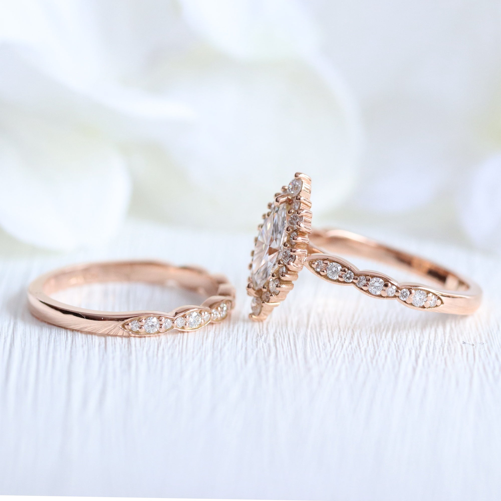 Wedding Ring Set Marquise Diamond Engagement Ring Matching 