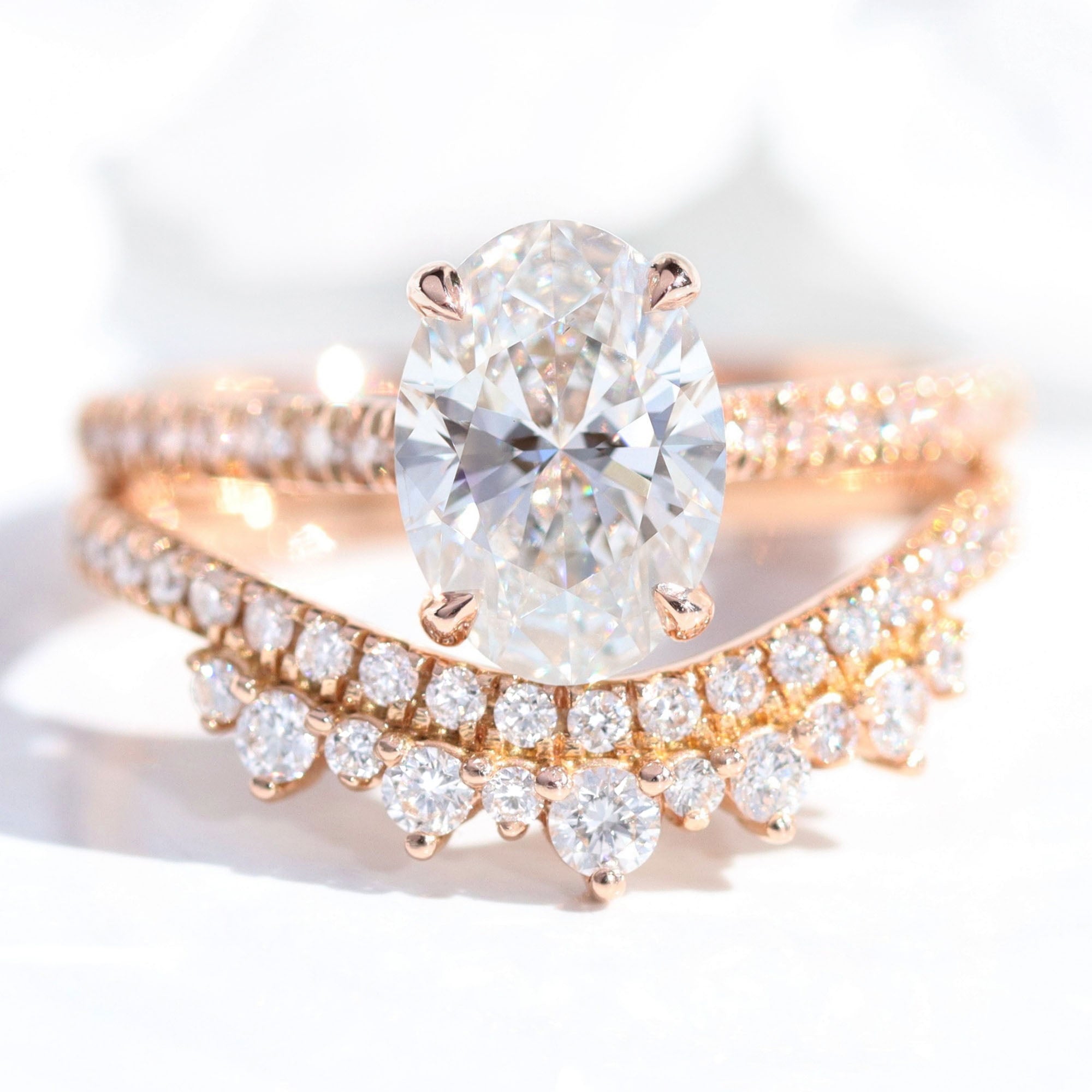 lab diamond ring stack rose gold oval diamond solitaire engagement ring set La More Design Jewelry