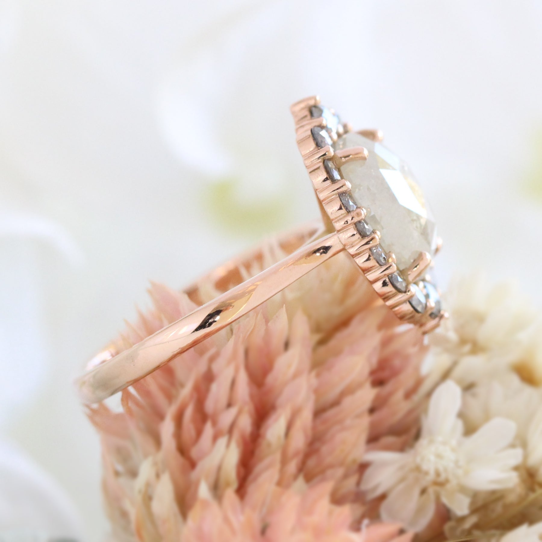 large salt and pepper diamond ring rose gold grey diamond ring halo diamond engagement ring la more design jewelry