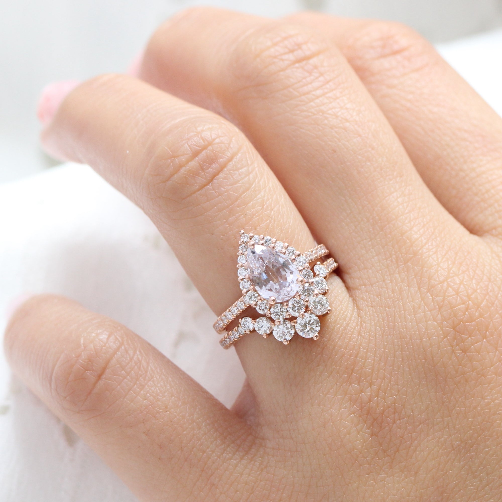 lavender sapphire ring rose gold halo diamond pear ring la more design jewelry