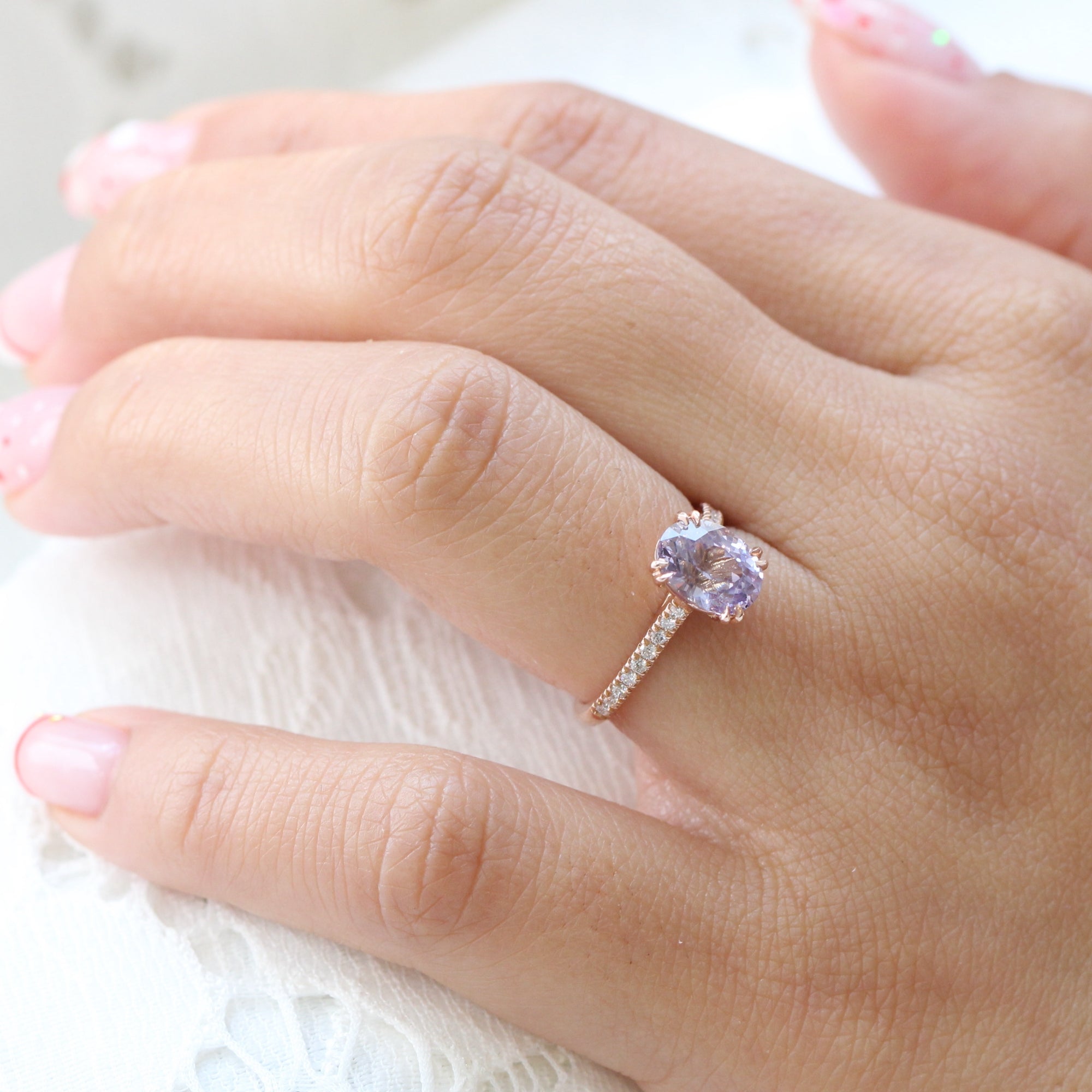 lavender sapphire ring rose gold solitaire oval ring la more design jewelry