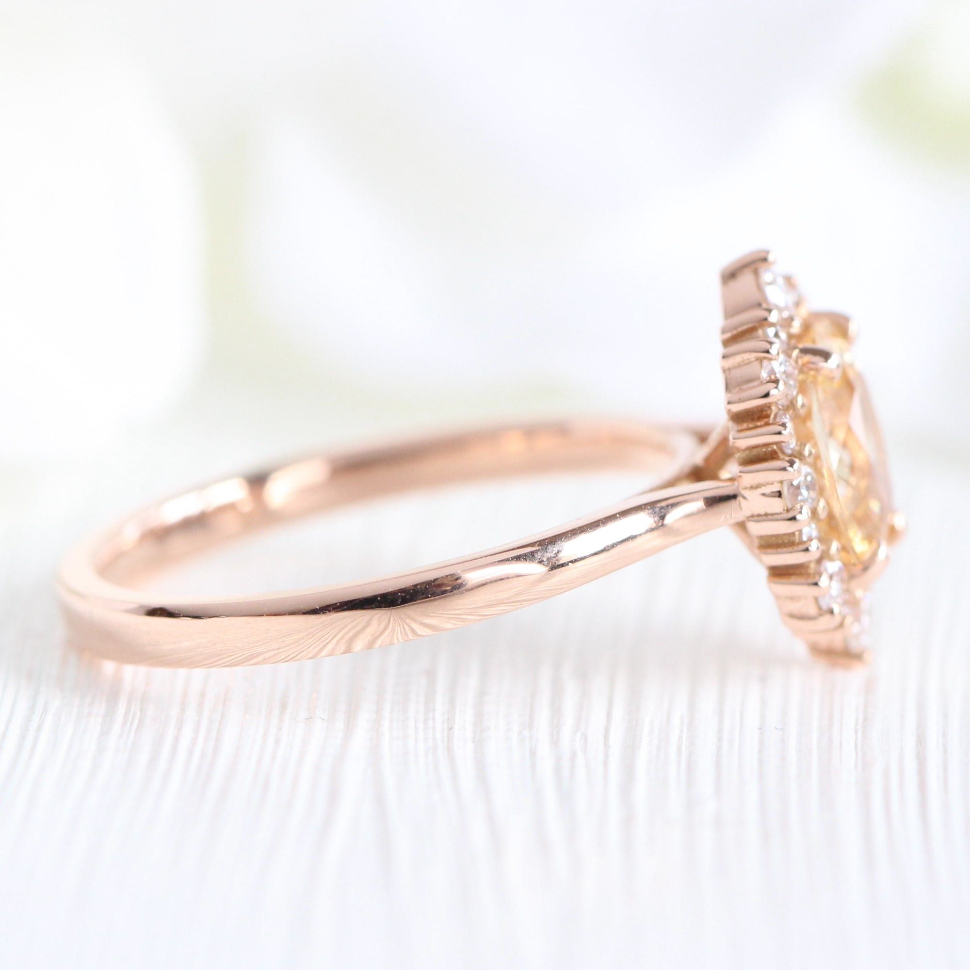 light champagne sapphire ring rose gold halo diamond ring la more design jewelry