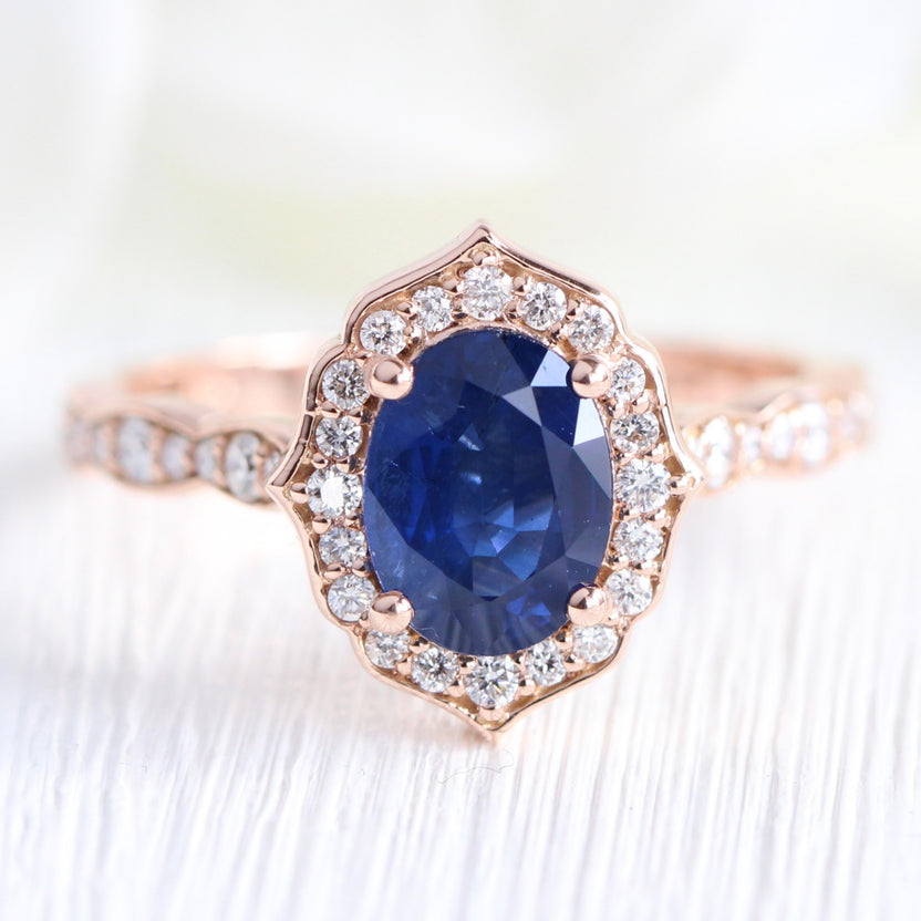 Vintage Natural Sapphire Ring Rose Gold Diamond Wedding Ring Stack | La ...