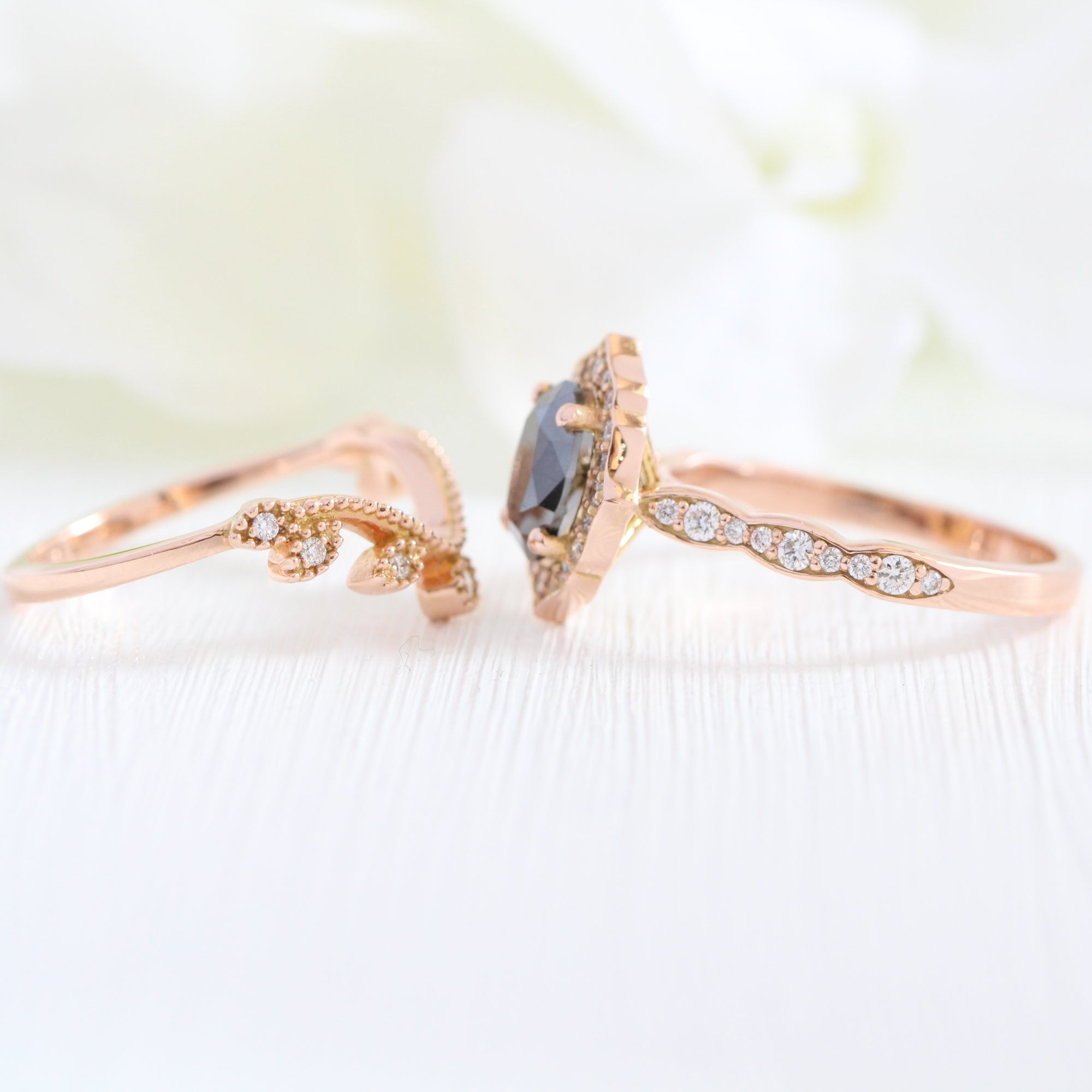 Black Onyx Leaf Wedding Band Rose Gold Unique Women Diamond Vine Stacking retailer Ring Best Friend Ring Delicate Band Vintage Leaf Matching Band