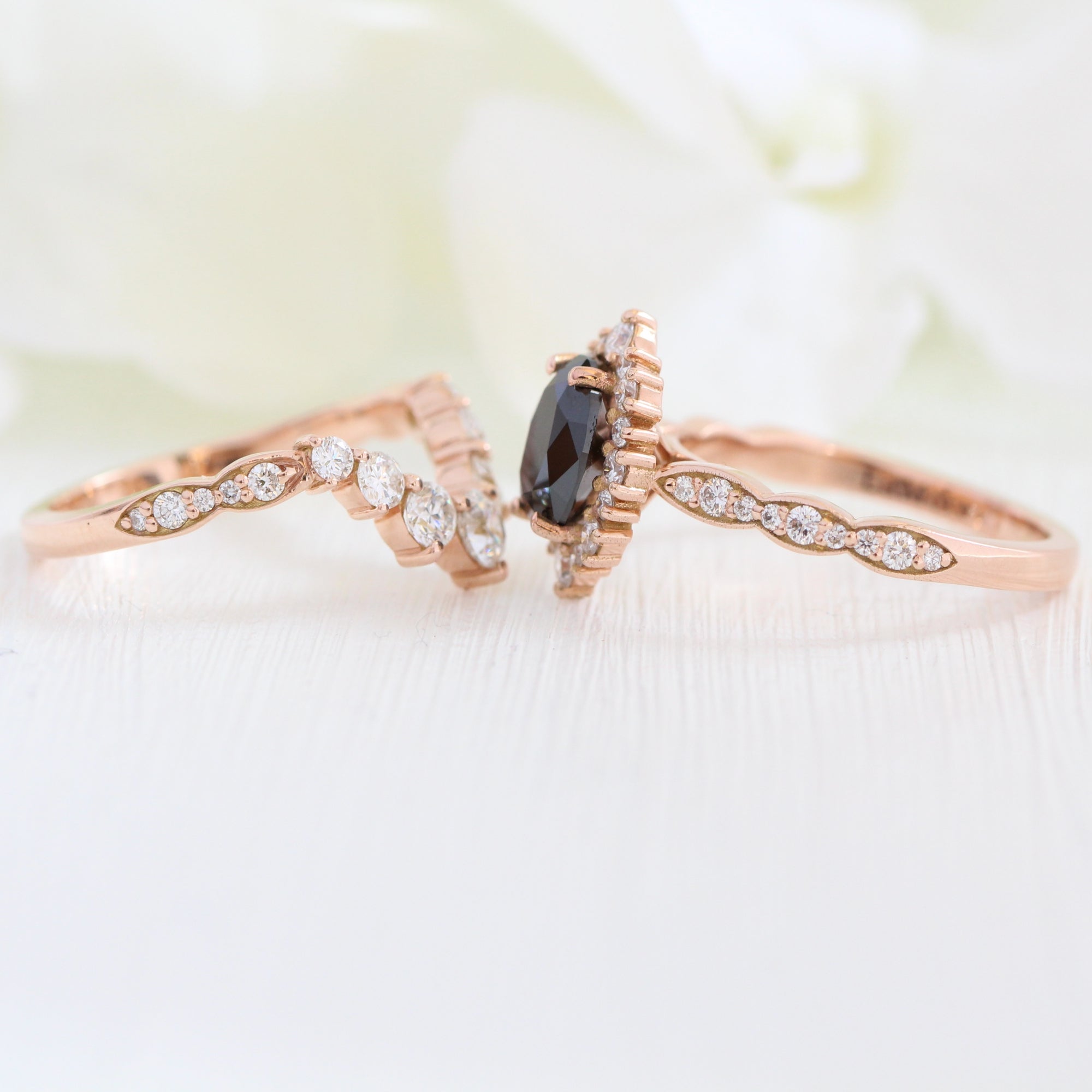 oval black diamond large halo ring rose gold large diamond wedding band bridal set la more design jewelry