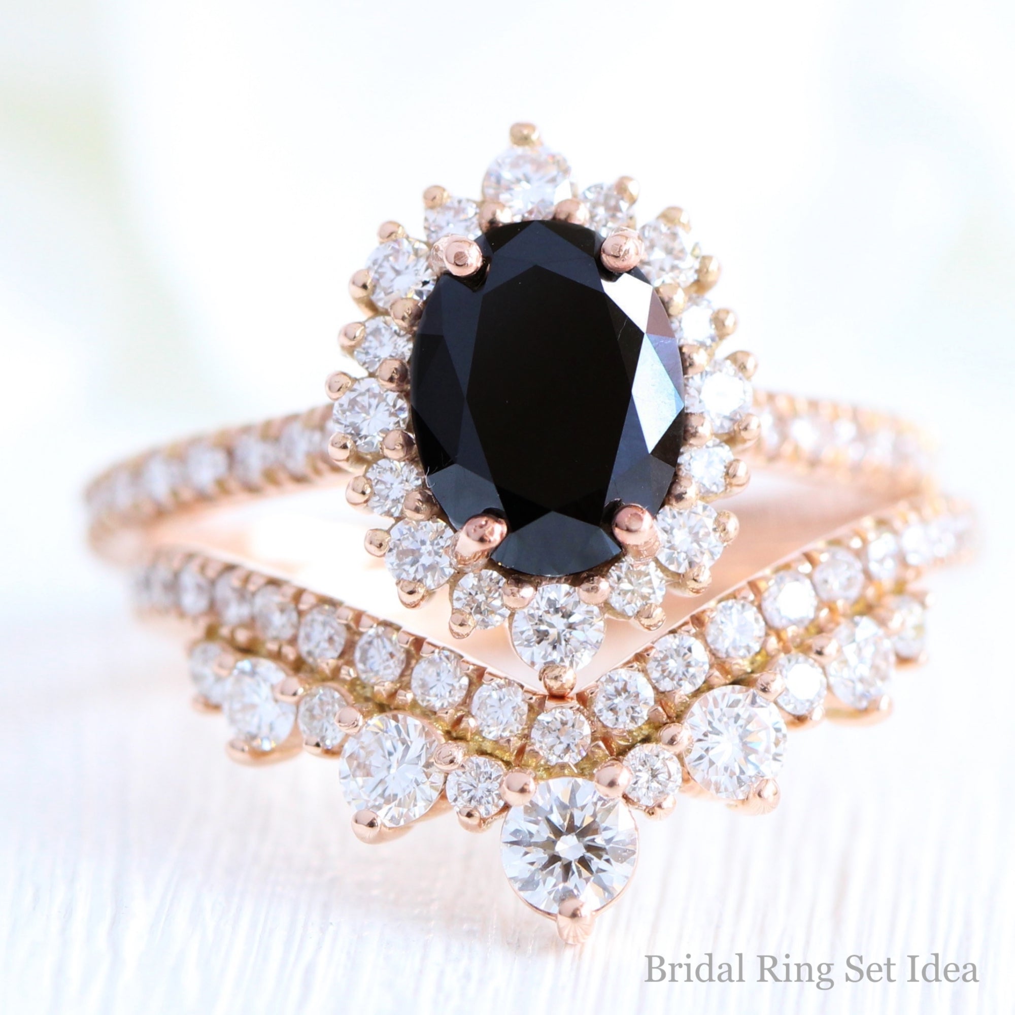 2.90 Carat Black Diamond Engagement Promise Ring, Natural White Diamonds  Halo, 14k Rose Gold, Big Black Diamond Alternative Engagement Ring -   Sweden