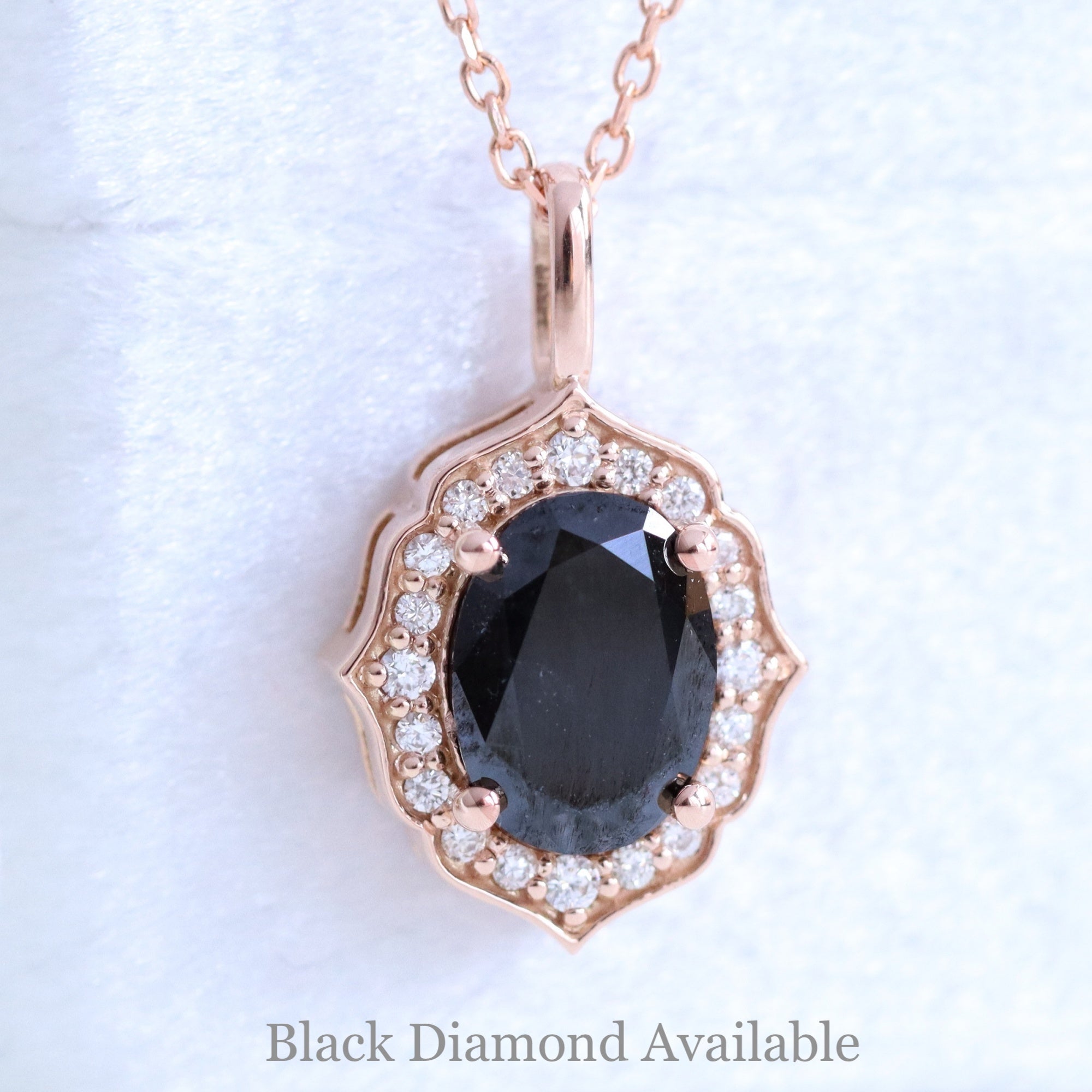 14K Rose Gold Oval Pink Sapphire Diamond Pendant Necklace