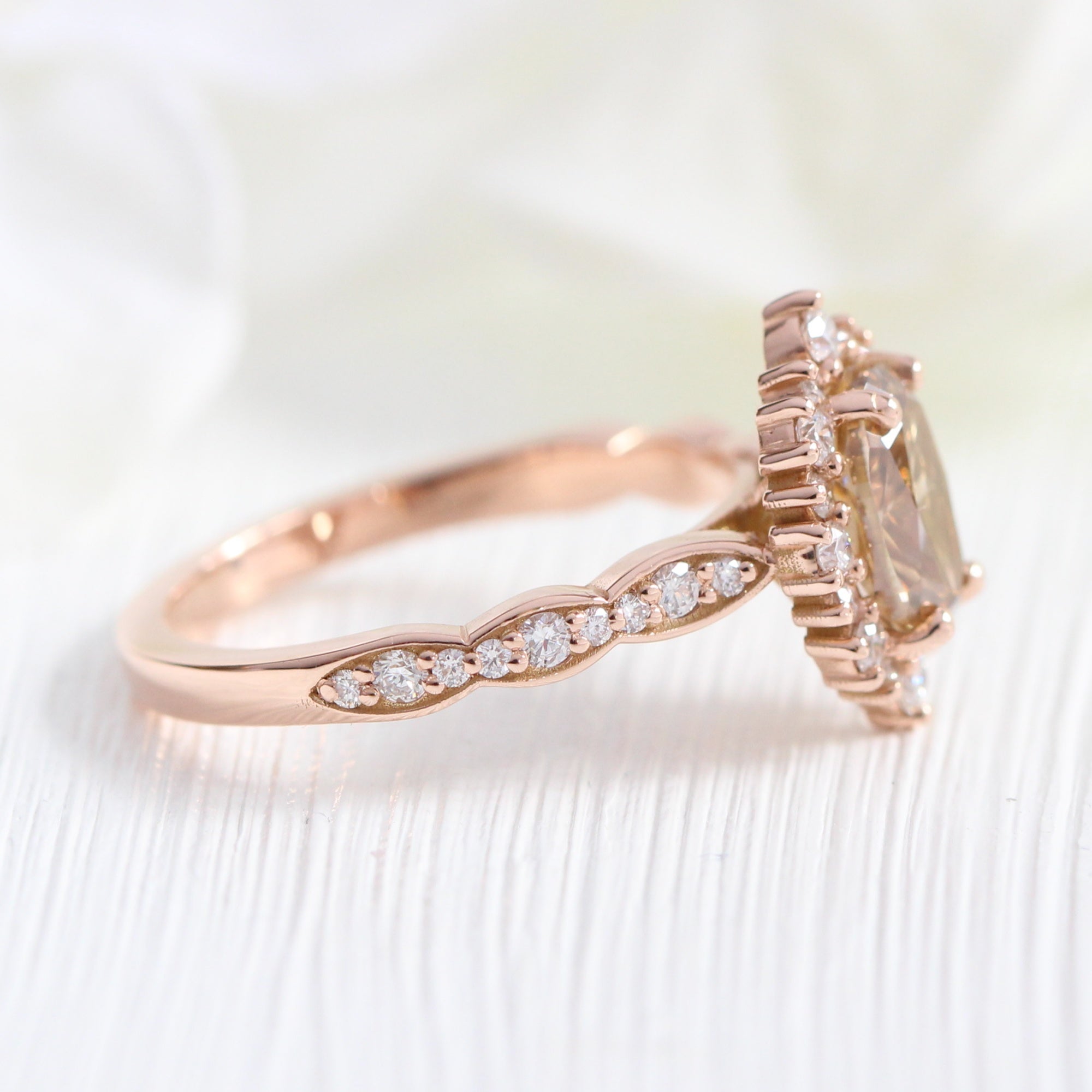 Champagne diamond ring rose on sale gold