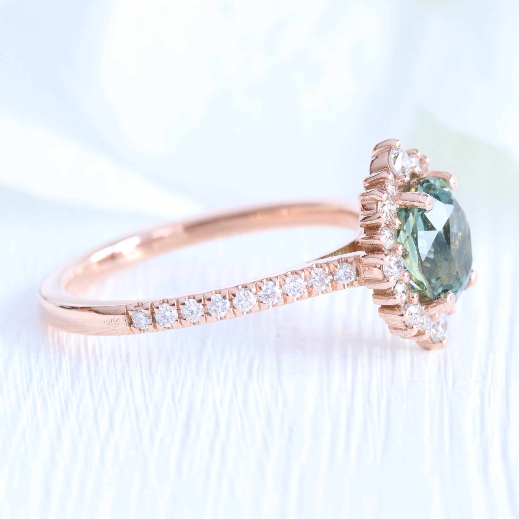 oval green sapphire engagement ring halo diamond engagement ring la more design jewelry