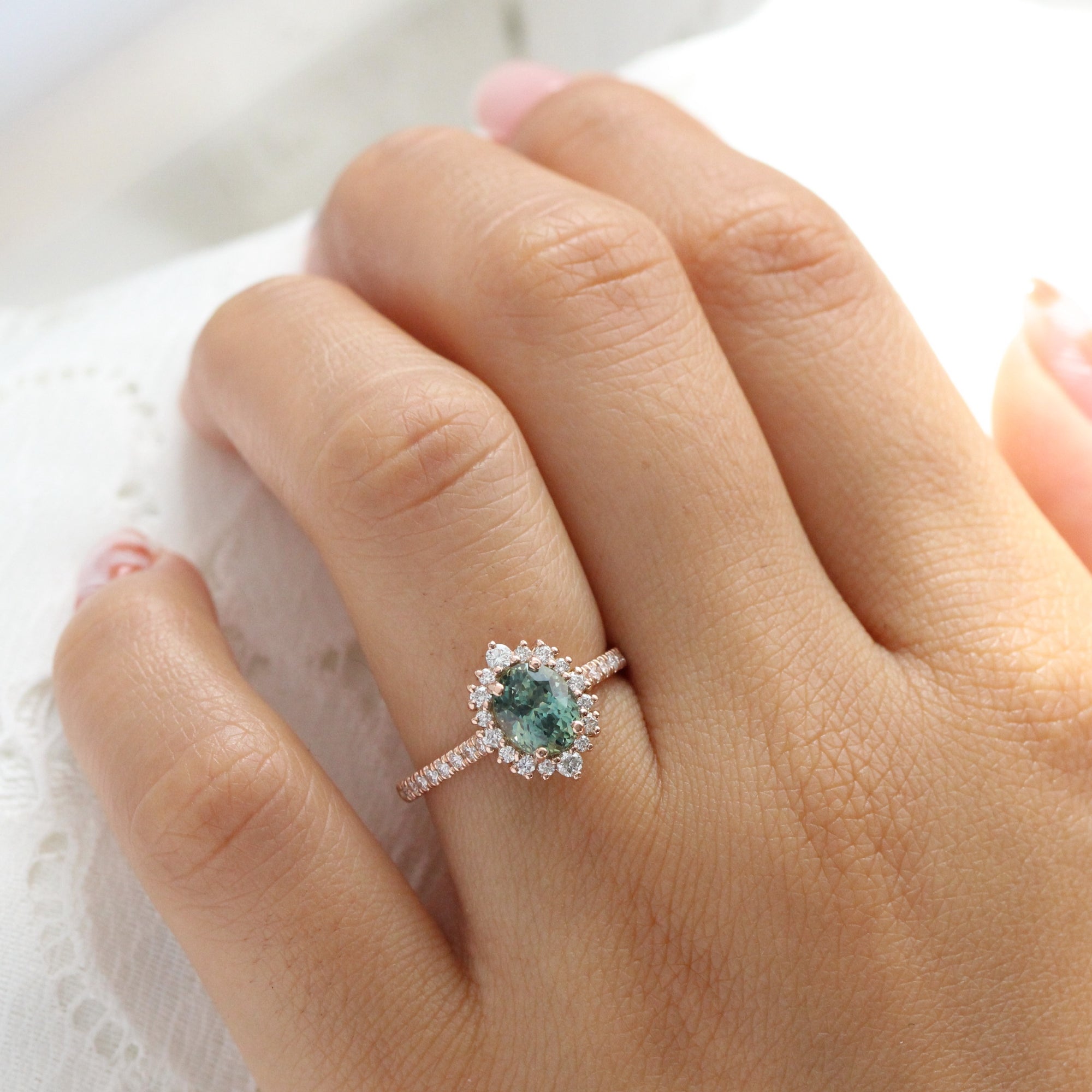 oval green sapphire engagement ring halo diamond engagement ring la more design jewelry